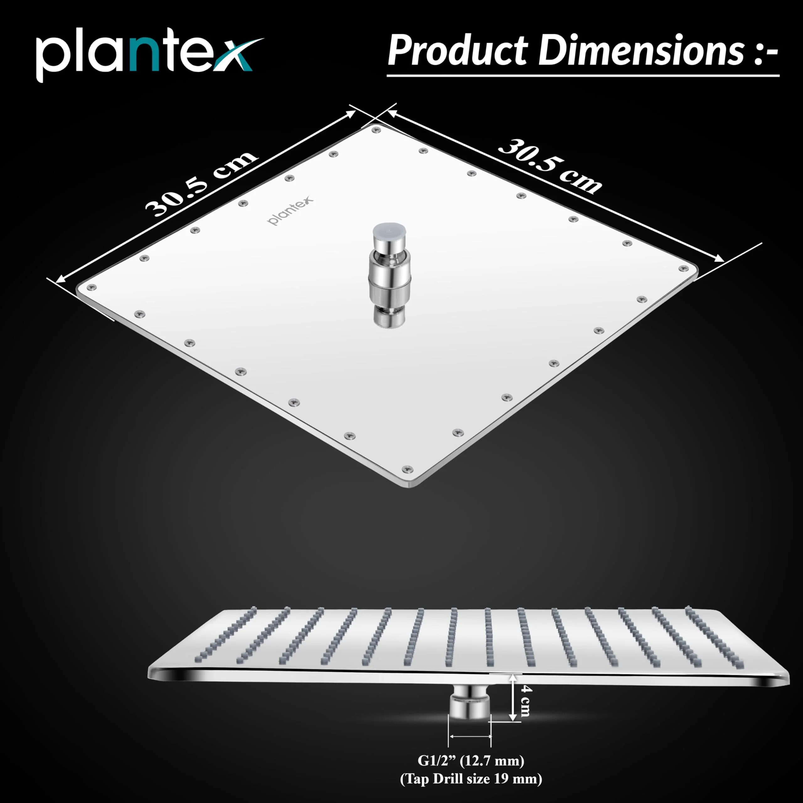 Plantex Stainless Steel Shower head for Bathroom 12 x 12 inch with Water Saving Techonology/Rain Flow Overhead Shower without Arm/Bathroom Showers - (Elegance-Chrome) - Image 3