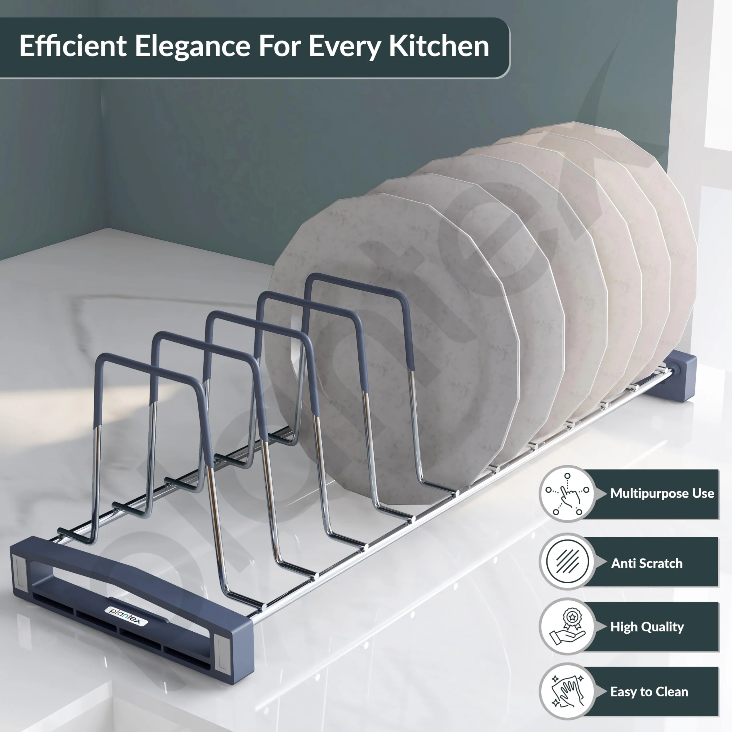 Plantex Stainless Steel Thali Stand/Dish Rack/Plate Stand/Plate Rack for Modular Kitchen/Tandem Box Accessories (Chrome) - Image 2