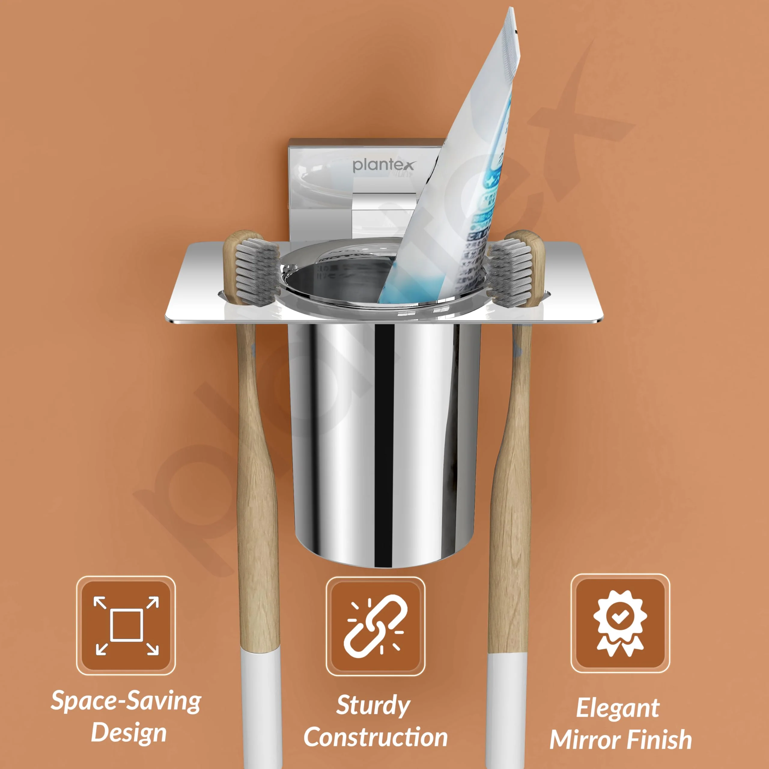 Plantex Stainless Steel Tooth Brush Holder for Bathroom/Tumbler Holder/Bathroom Accessories - Nexa (Chrome) - Image 2
