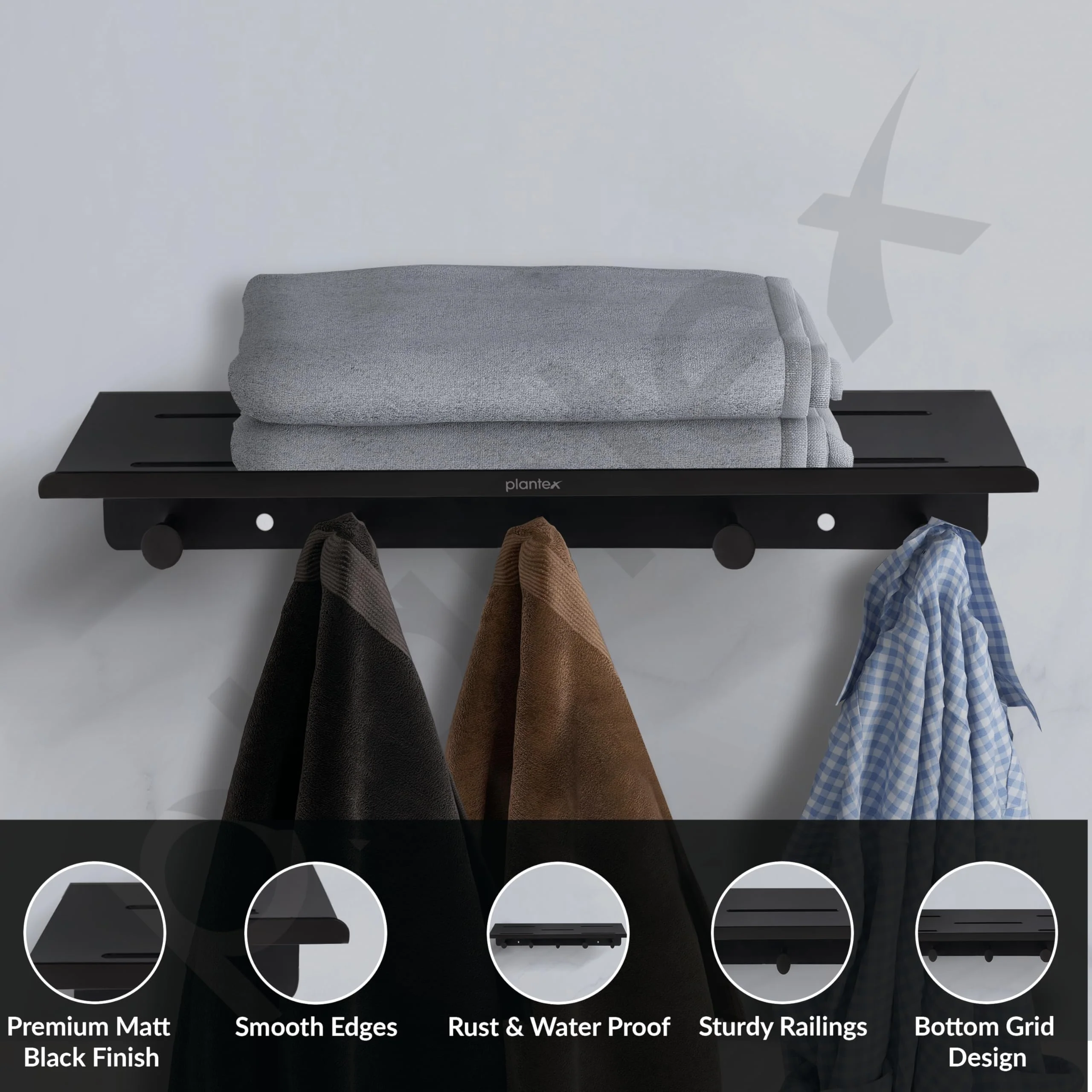Plantex Stainless Steel Towel Hanger for Bathroom/Towel Rack/Bathroom Hanger for Clothes/Towel Holder/Bathroom Accessories -Pack of 1 (Black) - Image 5