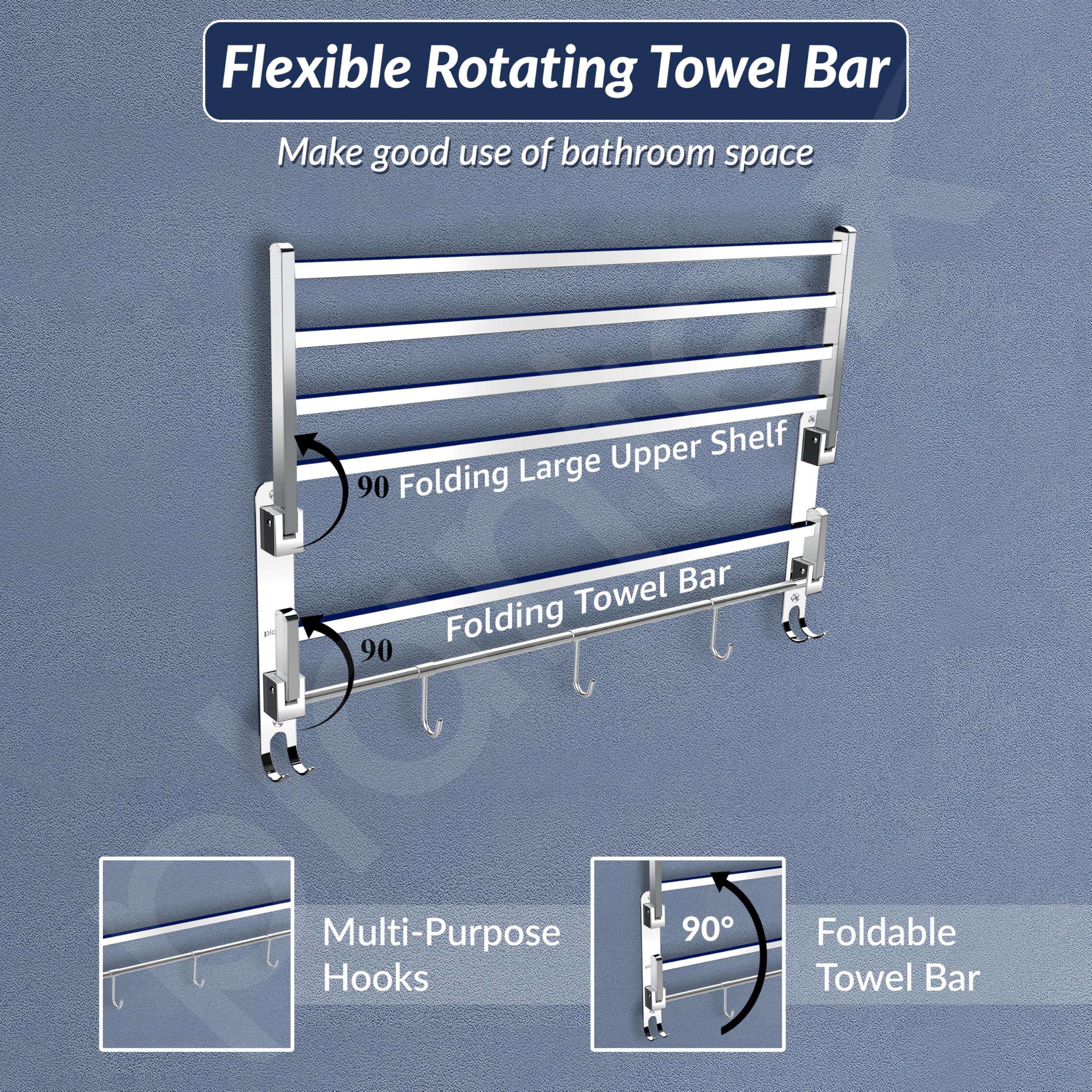Plantex Stainless Steel Towel Holder in Bathroom/Cloth Hanger for Bathroom/Towel Rack/Towel Holder/Bathroom Accessories - 24 Inch (Chrome Finish) - Image 4