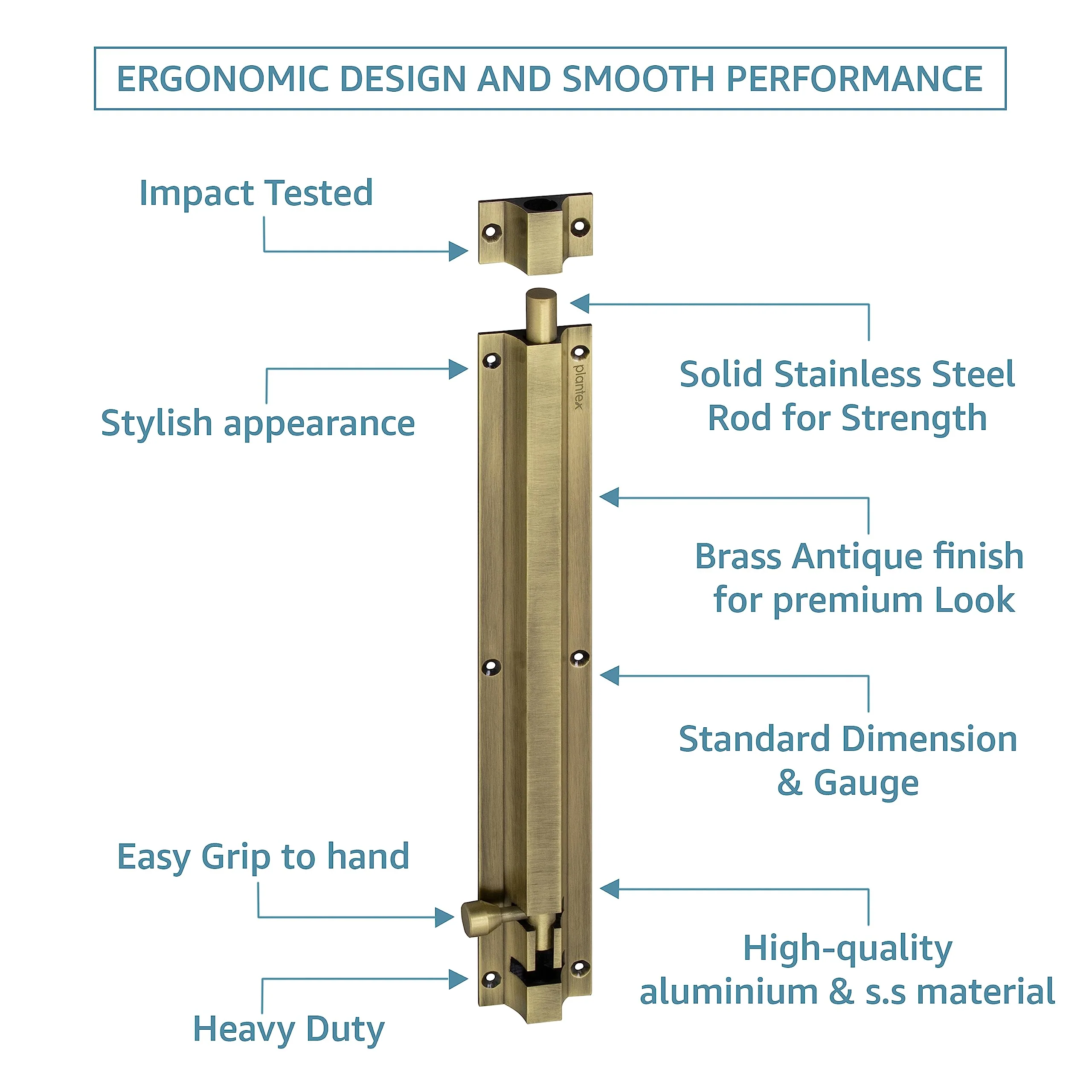 Plantex Stainless Steel Tower Bolt/Tower Bolt for Home,Offices Doors and Windows/Tower Bolt for Main Door/Door Latch/Kundi/Chitakini/Door Latch for Windows - Pack of 6 (Brass Finish, 12 inch) - Image 4