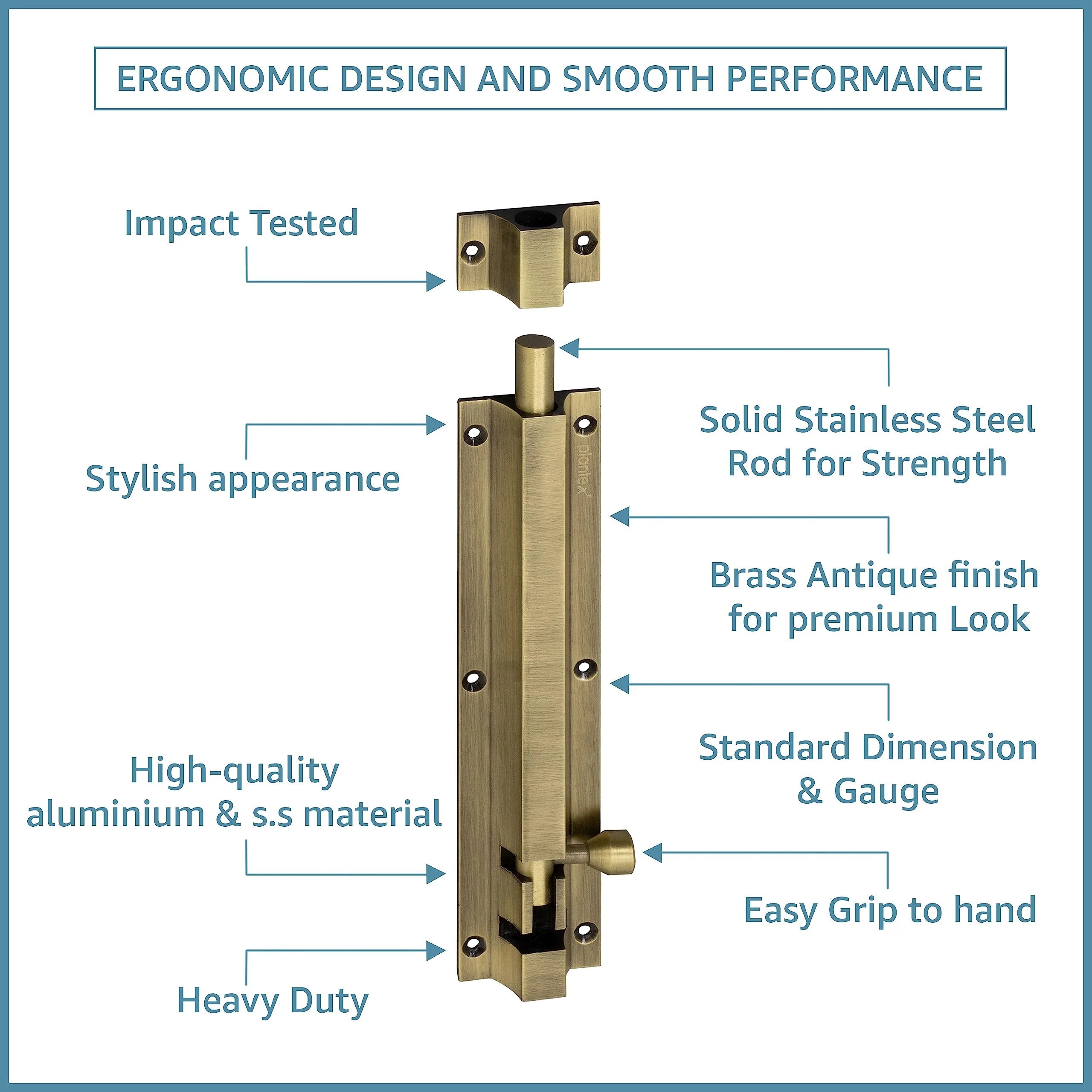 Plantex Stainless Steel Tower Bolt 8 inch/Tower Bolt for Home,Offices Doors and Windows/Tower Bolt for Main Door/Door Latch/Kundi/Chitakini/Door Latch for Windows (Brass Antique, Pack of 1) - Image 3