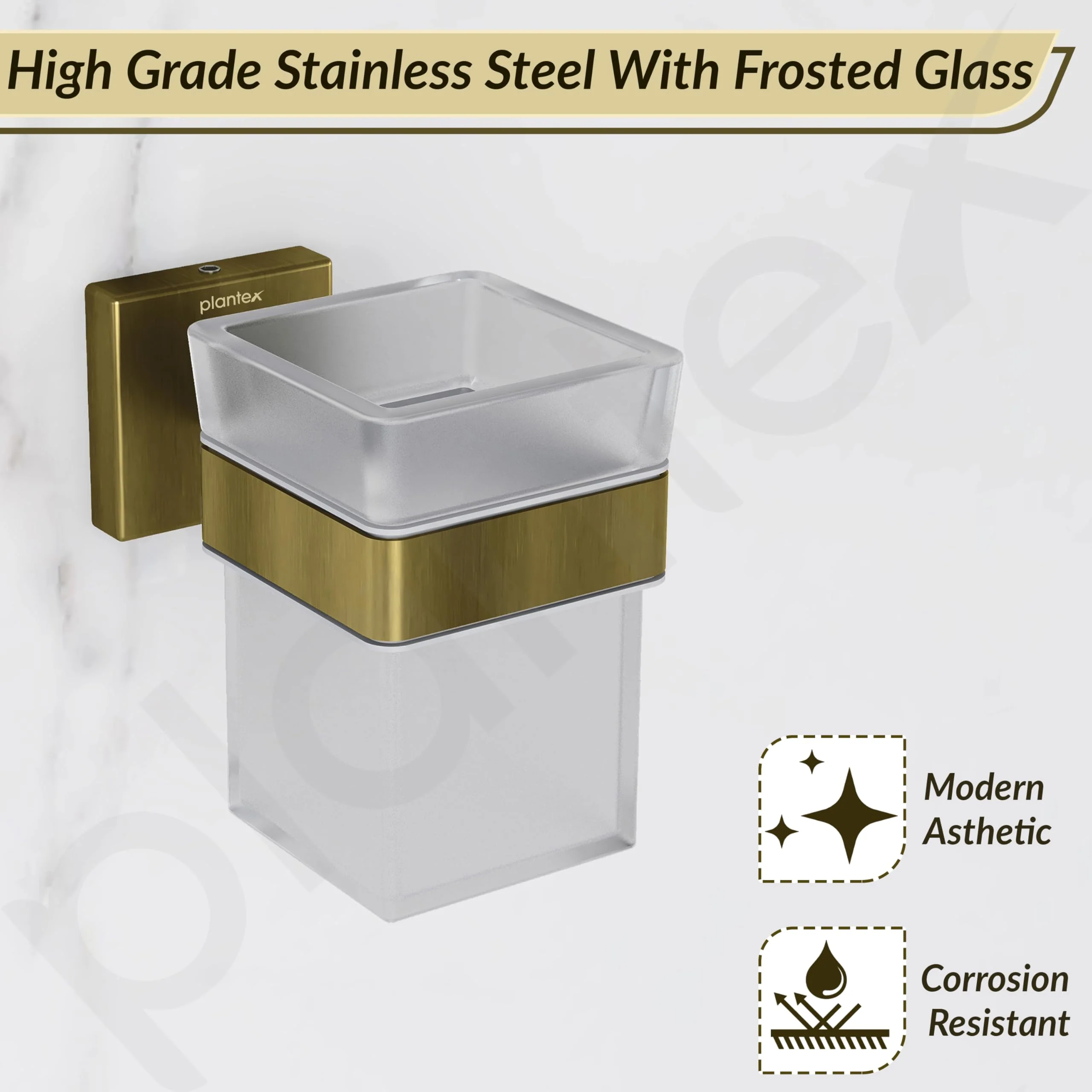 Plantex Stainless Steel Tumbler Holder for Bathroom/Toothbrush Glass Holder/Bathroom Accessories - Pack of 1, Aqua (Brass Antique) - Image 3