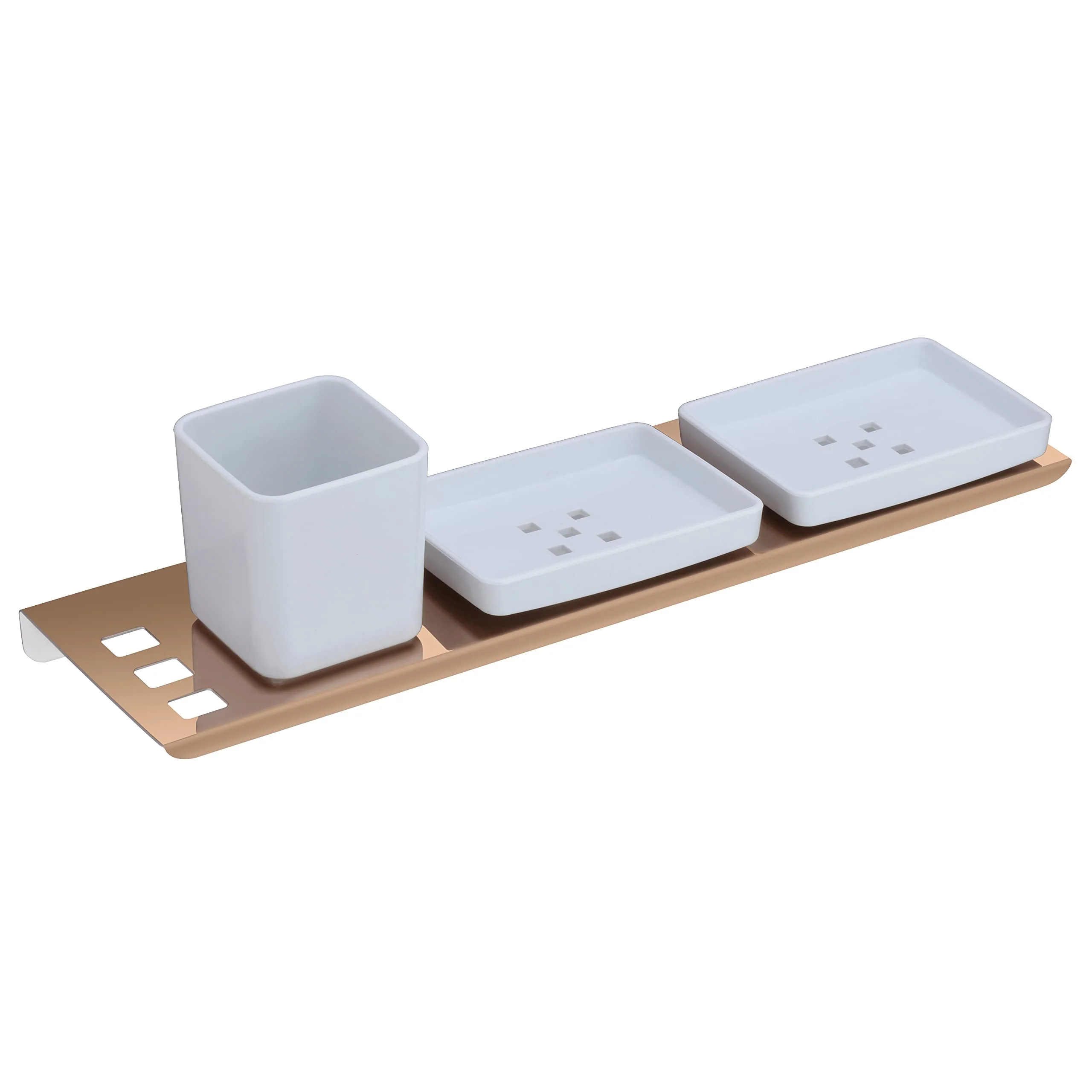 Plantex Stainless Steel with ABS Material Double Soap Dish/Stand with Tumbler Holder for Bathroom/Kitchen/Paste&Brush Stand/Bathroom Accessories-Rose Gold - Image 2