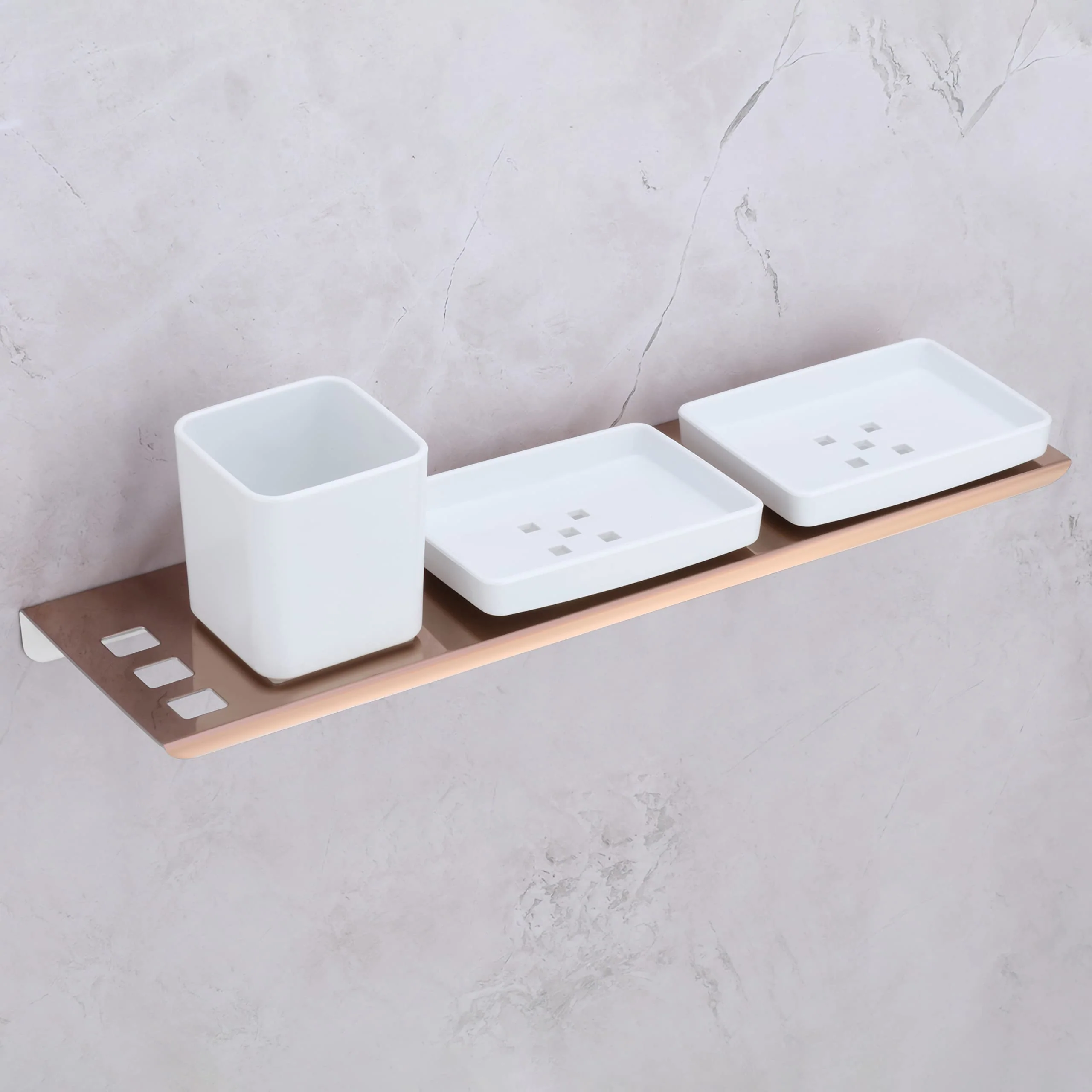 Plantex Stainless Steel with ABS Material Double Soap Dish/Stand with Tumbler Holder for Bathroom/Kitchen/Paste&Brush Stand/Bathroom Accessories-Rose Gold - Image 4