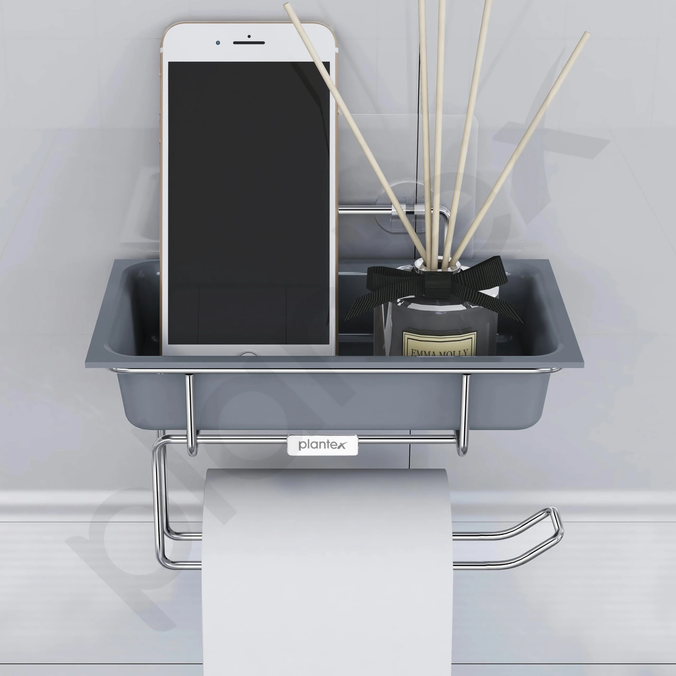 Plantex Stainless Steel with ABS Plastic Self Adhesive Toilet Paper Roll Holder/Tissue Paper Roll Holder with Mobile Stand for Bathroom Accessories – (Chrome) - Image 7