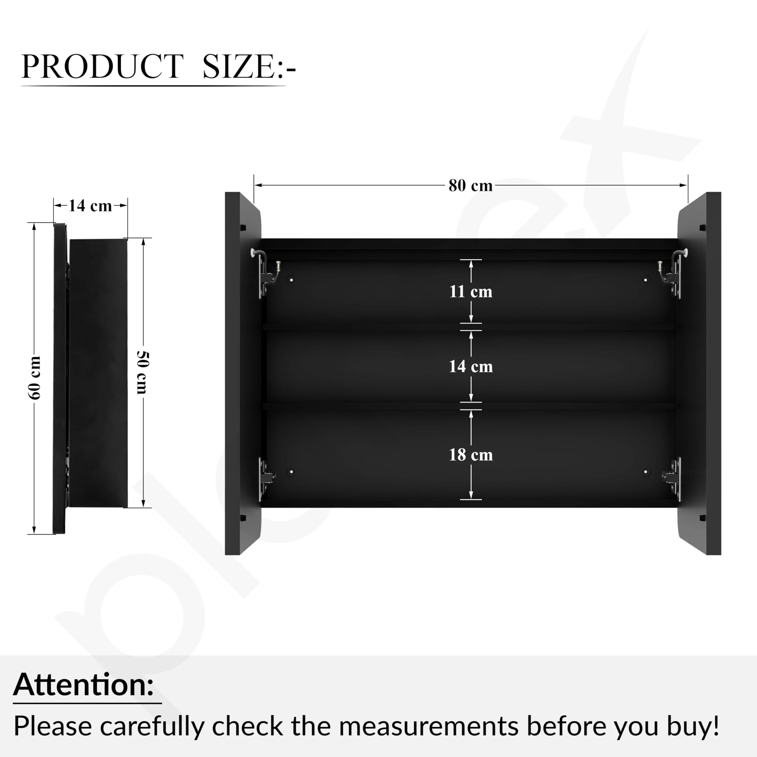 Plantex Steel Bathroom Mirror Cabinet with LED/Bathroom Organiser/Double Door Rectangle Cabinet/Shelf for Wall with Mirror (32x24 Inch-Black) - Image 4