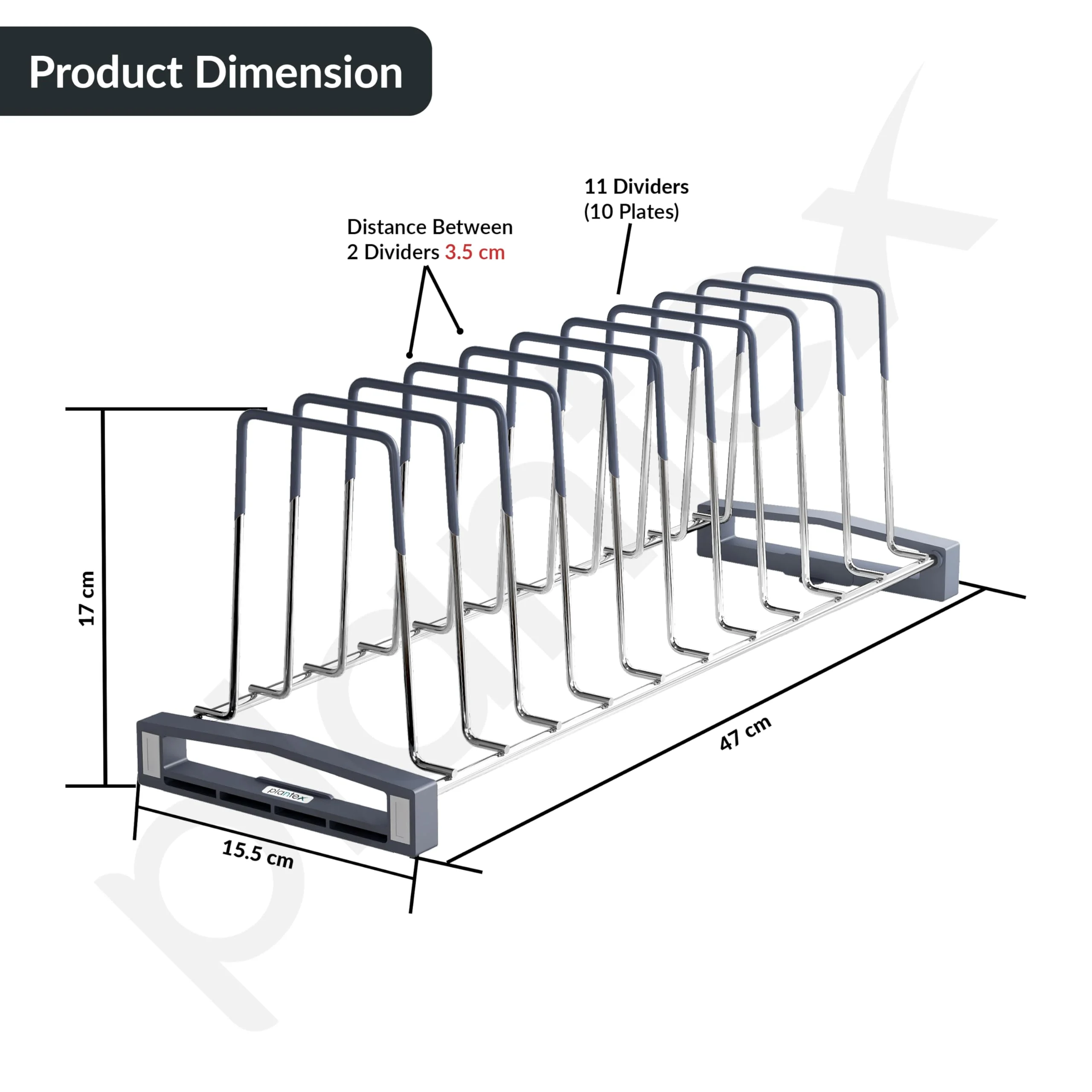 Plantex Sturdy Stainless Steel Plate Organizer for Kitchen/10 Plate Stand for Plateform/Rubber Gripped Thali Rack(Slot-10, Pack of 1, Size-10 Inches) - Image 4