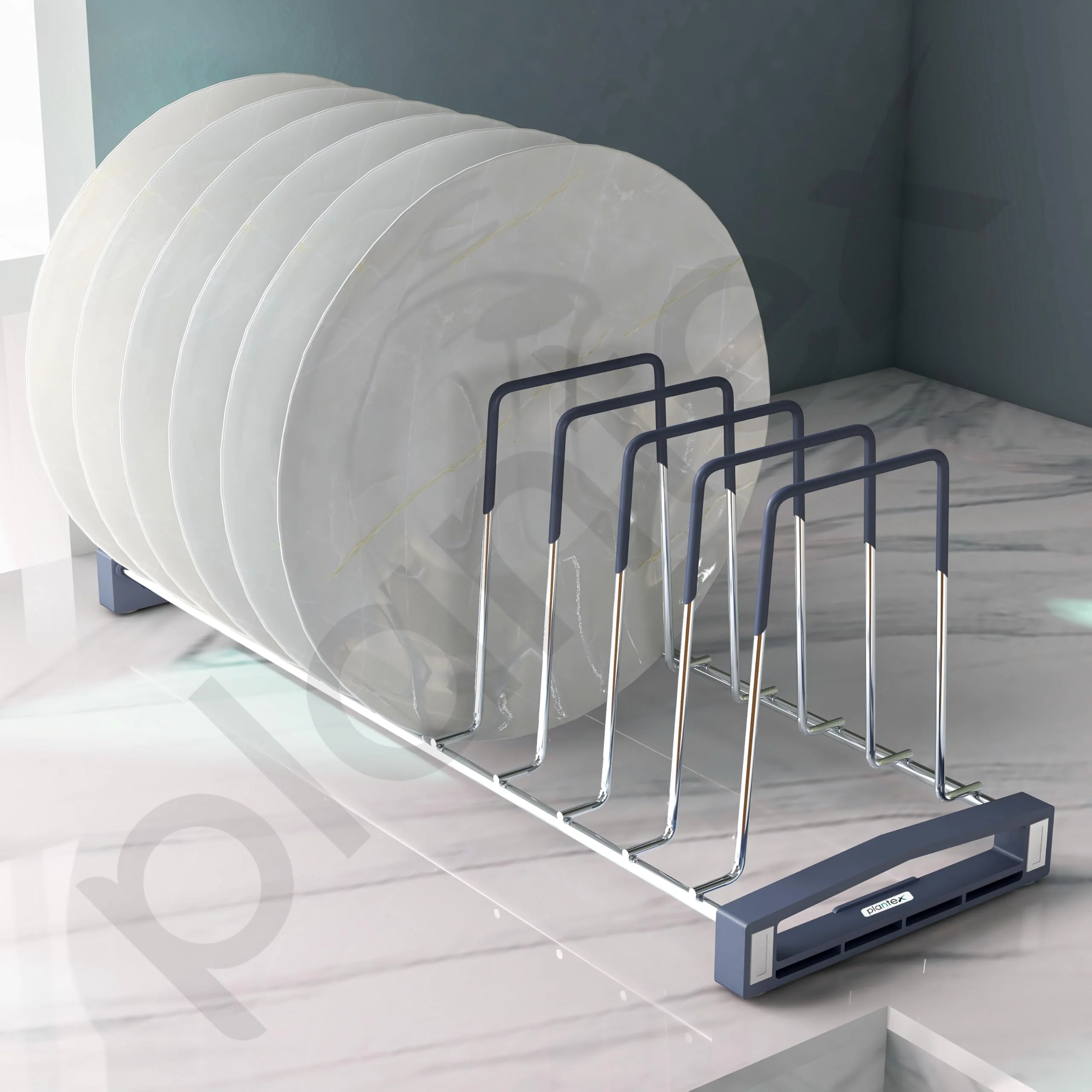 Plantex Sturdy Stainless Steel Plate Organizer for Kitchen/10 Plate Stand for Plateform/Rubber Gripped Thali Rack(Slot-10, Pack of 1, Size-10 Inches) - Image 7