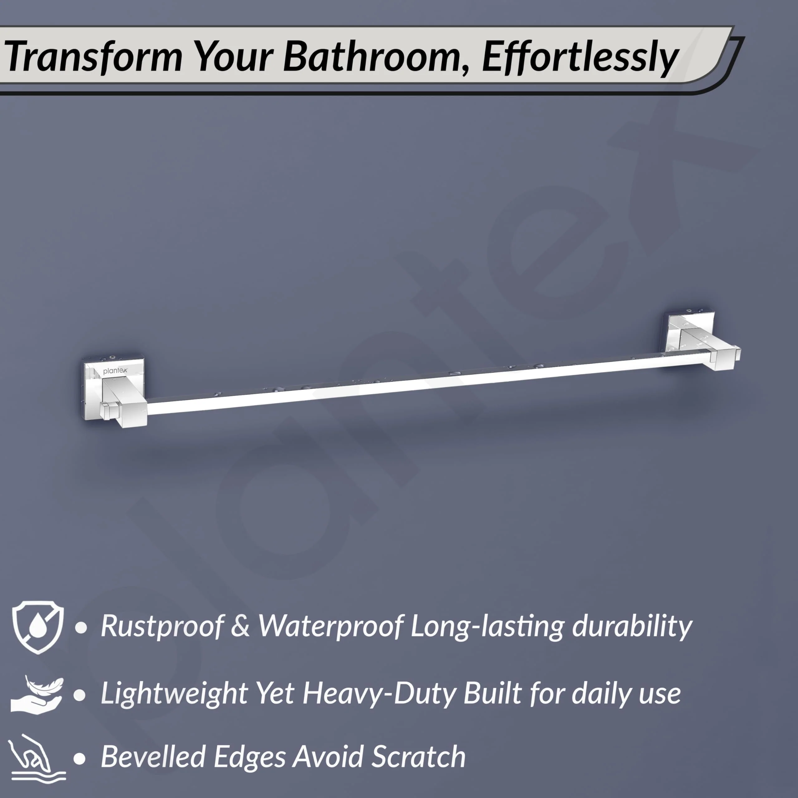 Plantex Stylish & Durable Stainless Steel 24 inch Towel Hanger for Bathroom/Single Towel Rod/Towel Holder for Wash Basin/Bathroom Accessories, Aqua (Chrome) - Image 5