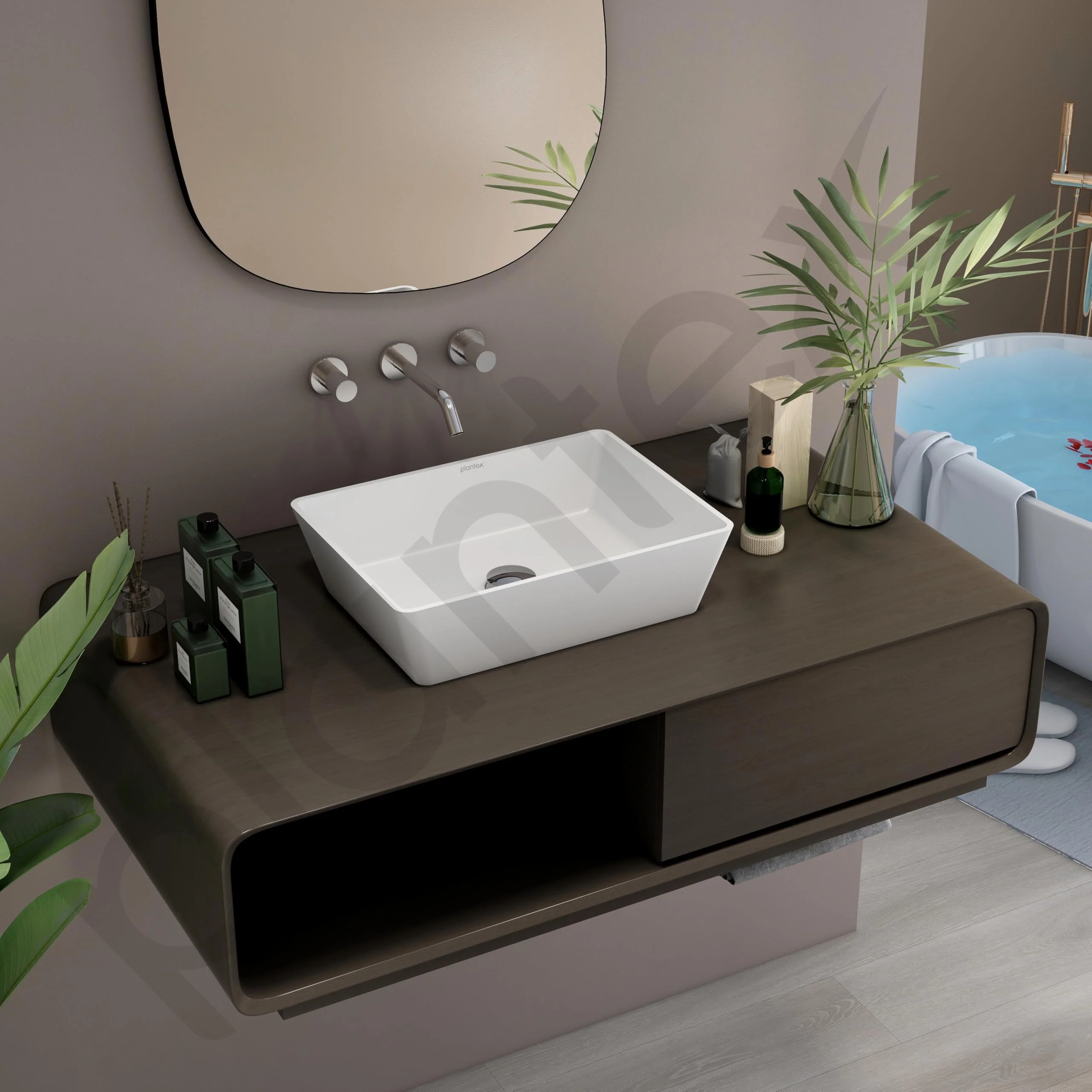 Plantex Table Top Basin for Bathroom/Quartz Rectangle Basin/Vessel Sink Basin Over Counter for Home/Restaurant (White, 18 x 13 x 5 Inch) - Image 2