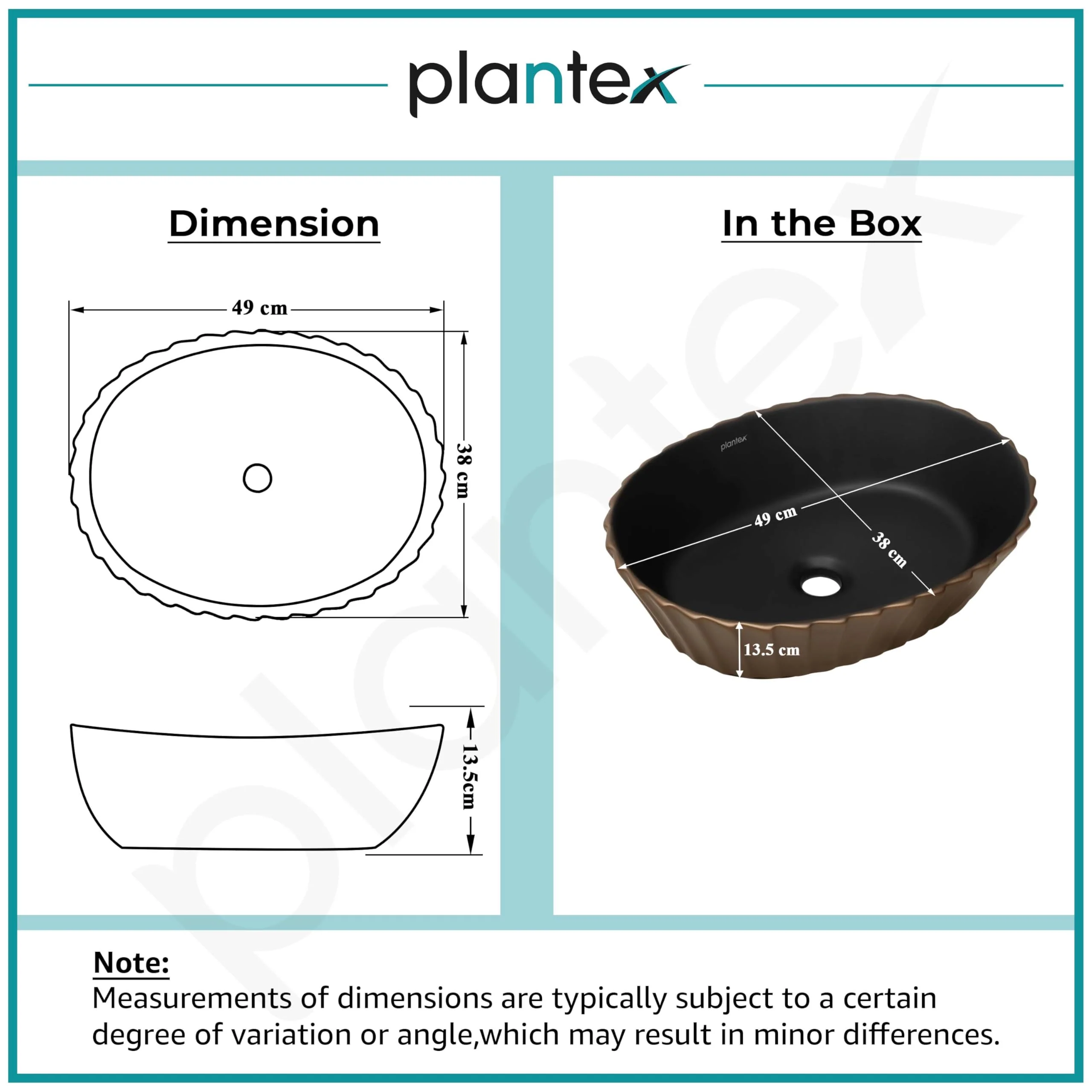 Plantex Table Top Wash Basin/Designer Ceramic Basin/Oval Basin for Bathroom/Home/Office/Hotel (Black & Red Copper - 19 x 15 x 5 Inch) - Image 3