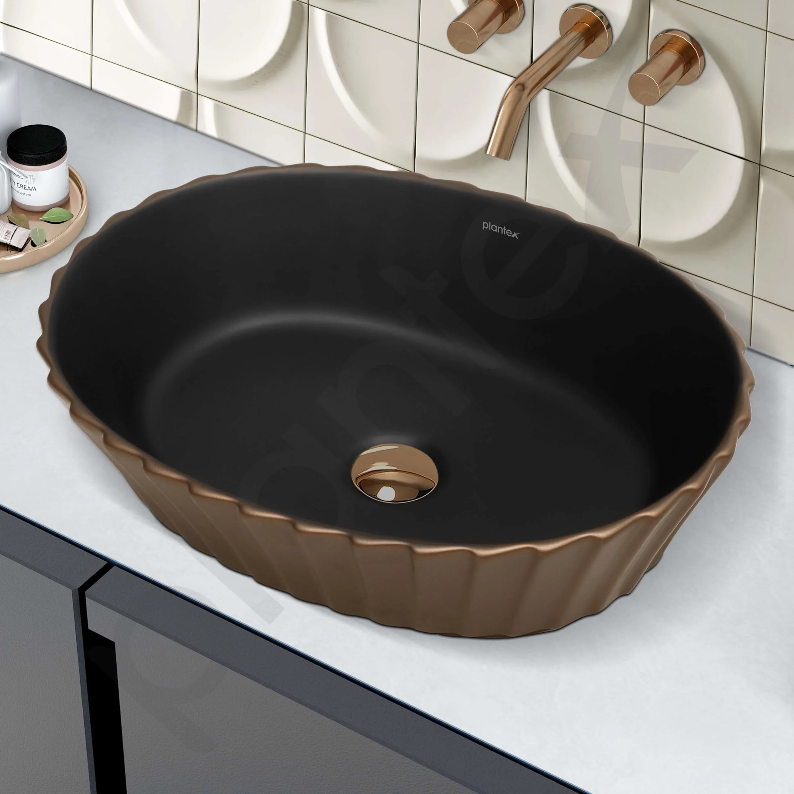 Plantex Table Top Wash Basin/Designer Ceramic Basin/Oval Basin for Bathroom/Home/Office/Hotel (Black & Red Copper - 19 x 15 x 5 Inch) - Image 6