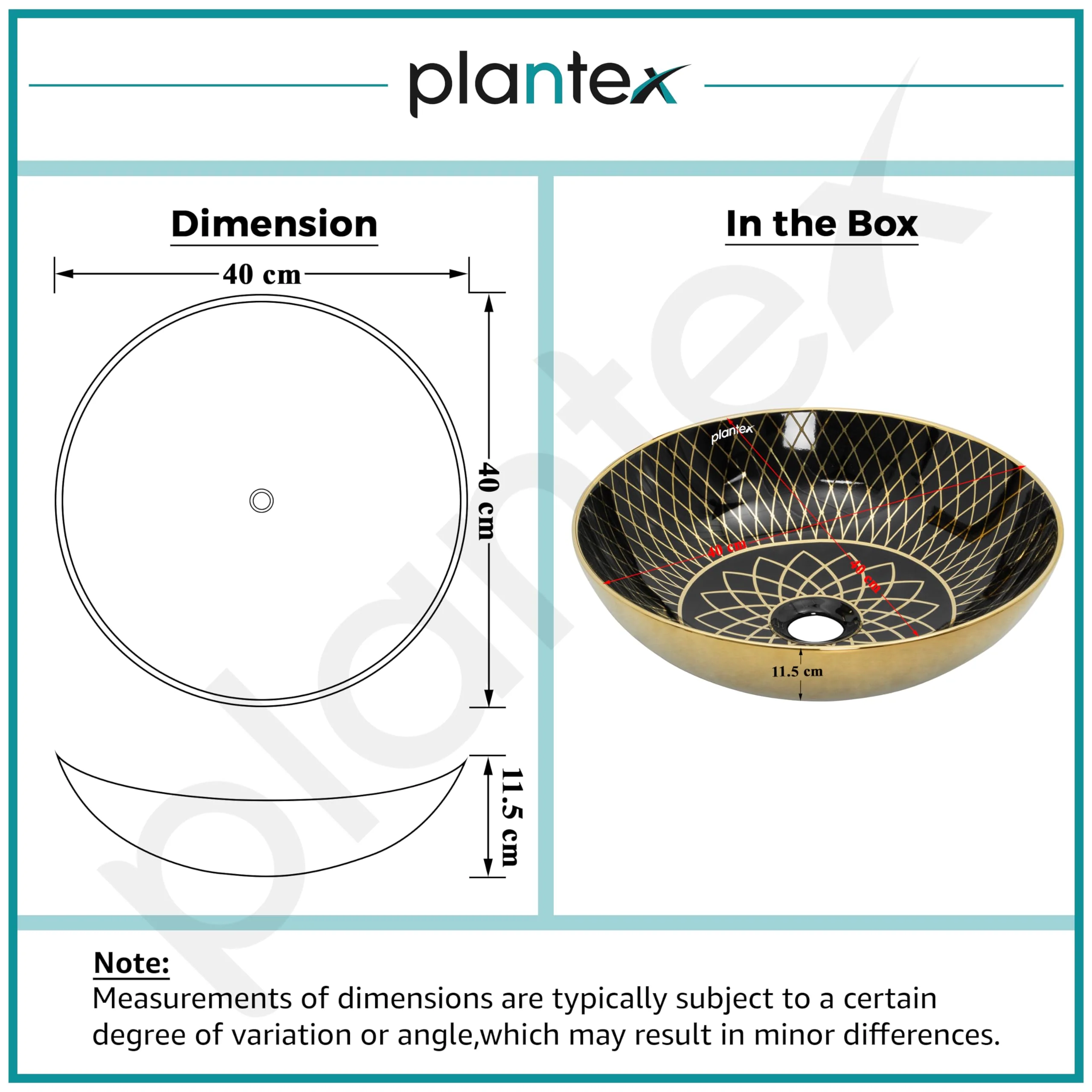 Plantex Table Top Wash Basin For Bathroom/Designer Ceramic Basin/Countertop Vessel Sink Basin - Indo-European Collection (16 x 16 x 5 Inch) - Image 2