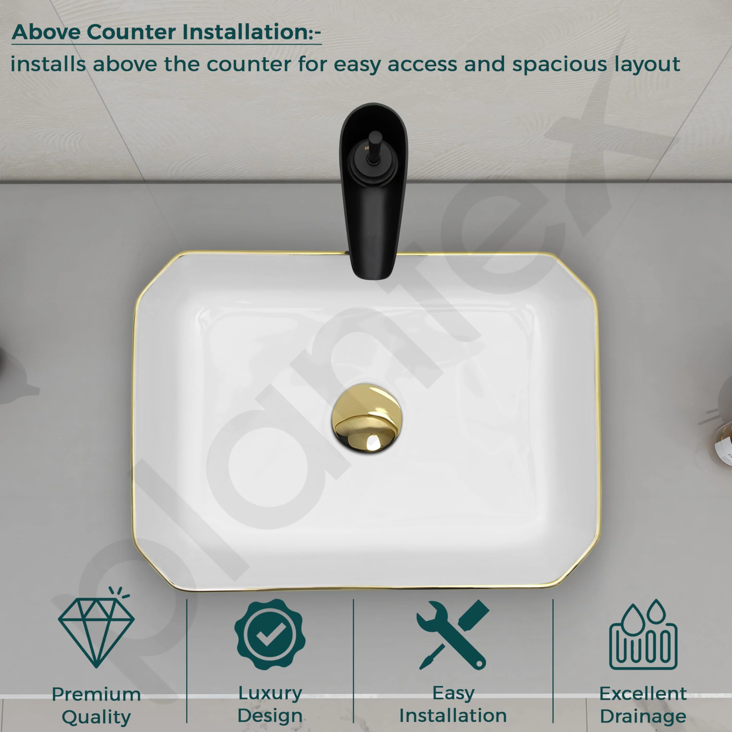 Plantex Table Top Wash Basin For Bathroom/Designer Ceramic Basin/Countertop Vessel Sink Basin - Indo-European Collection (18 x 13 x 5 Inch) - Image 5