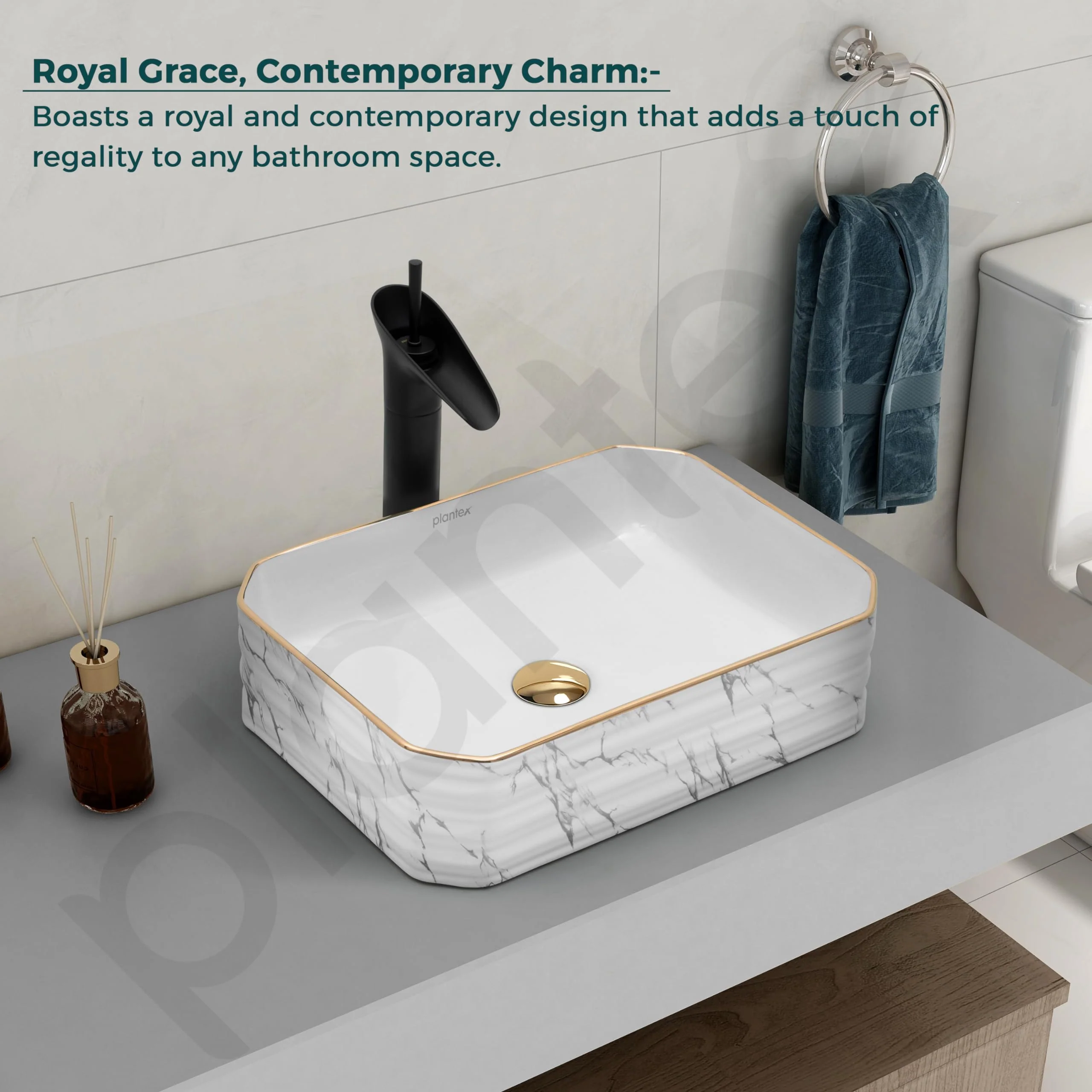 Plantex Table Top Wash Basin For Bathroom/Designer Ceramic Basin/Countertop Vessel Sink Basin - Indo-European Collection (18 x 13 x 5 Inch) - Image 5