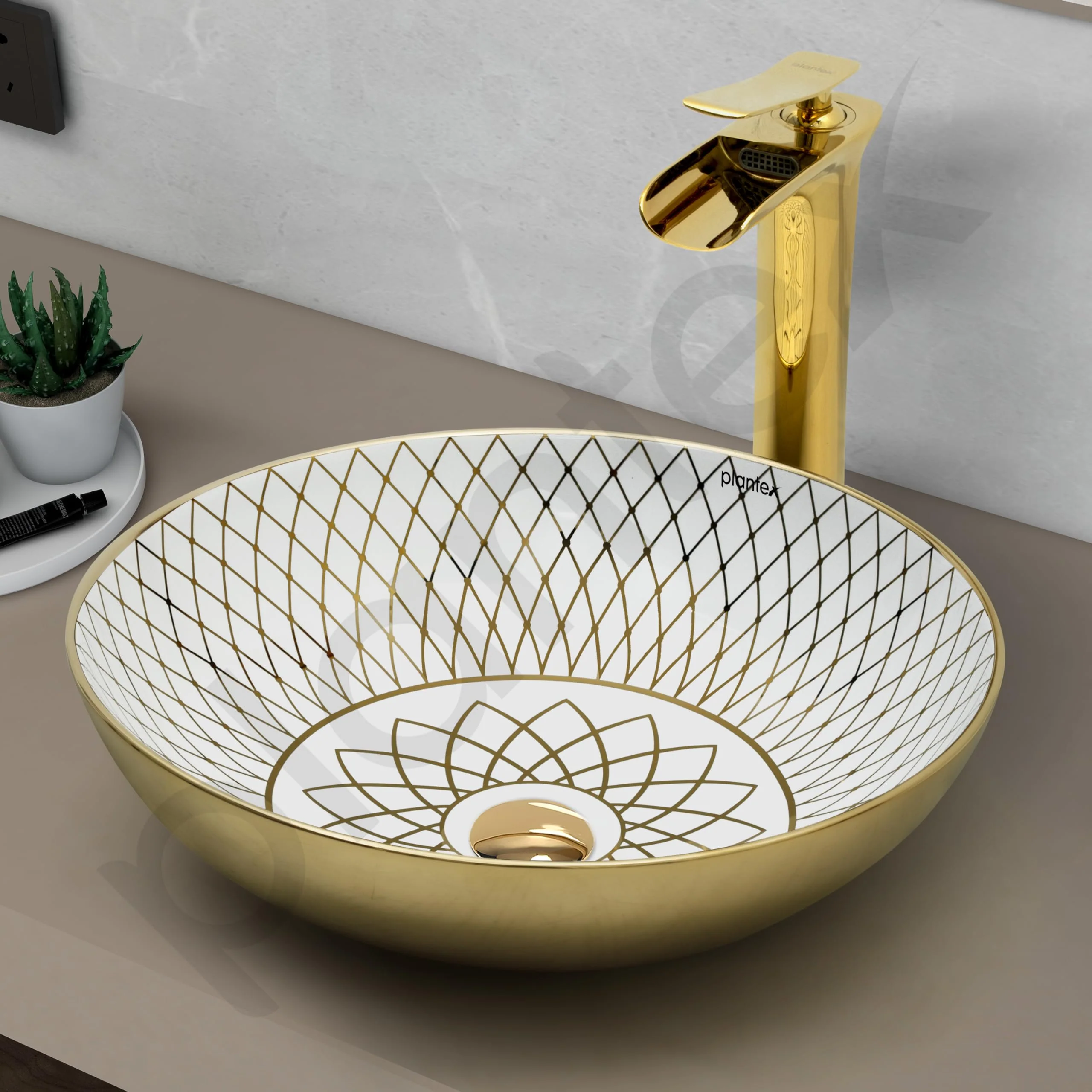 Plantex Table Top Wash Basin For Bathroom/Designer Ceramic Basin/Countertop Vessel Sink Basin - Indo-European Collection (NC-664, 16 x 16 x 5 Inch) - Image 6