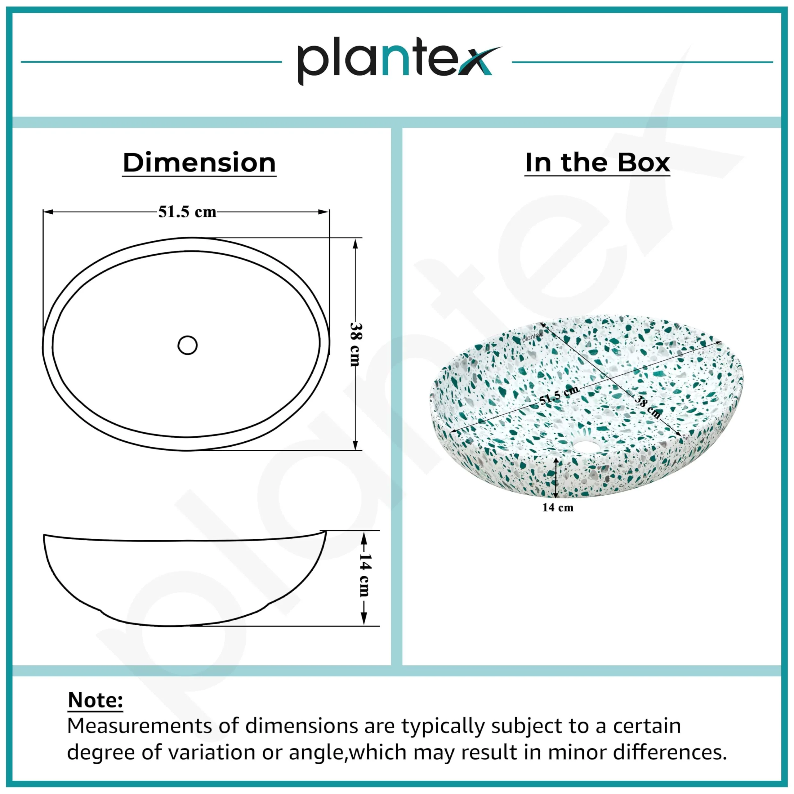 Plantex Table Top Wash Basin for Bathroom/Designer Ceramic Basin/Countertop Vessel Sink for Home/Office (Marble White - 20 x 15 x 5.5 Inch) - Image 3