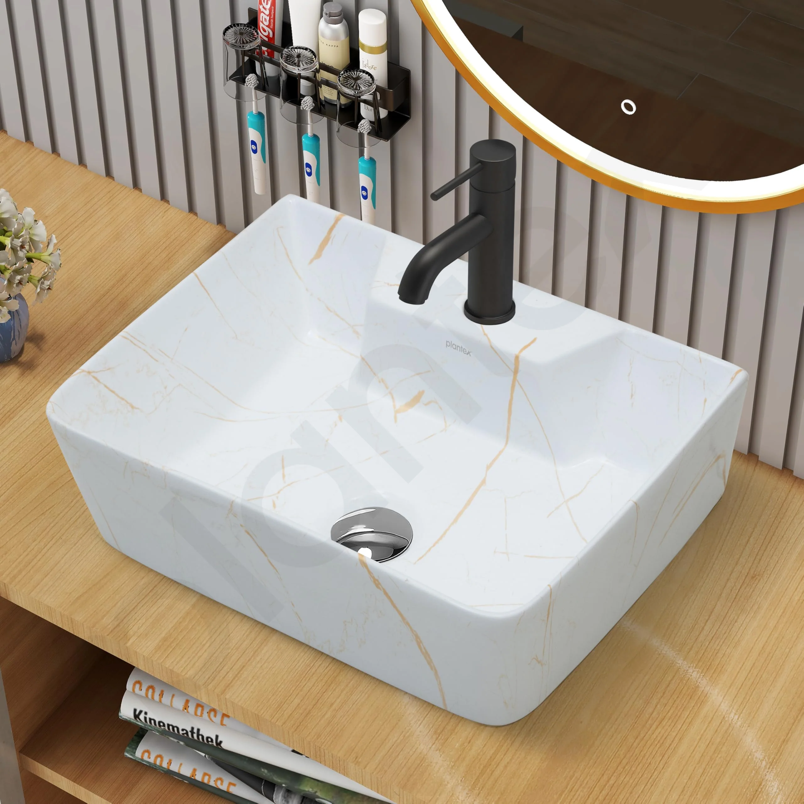 Plantex Tabletop Wash Basin for Bathroom/Designer Ceramic Basin/Rectangle Countertop Wash Basin/Home/Office (16 x 12 x 5 Inch) - Image 6