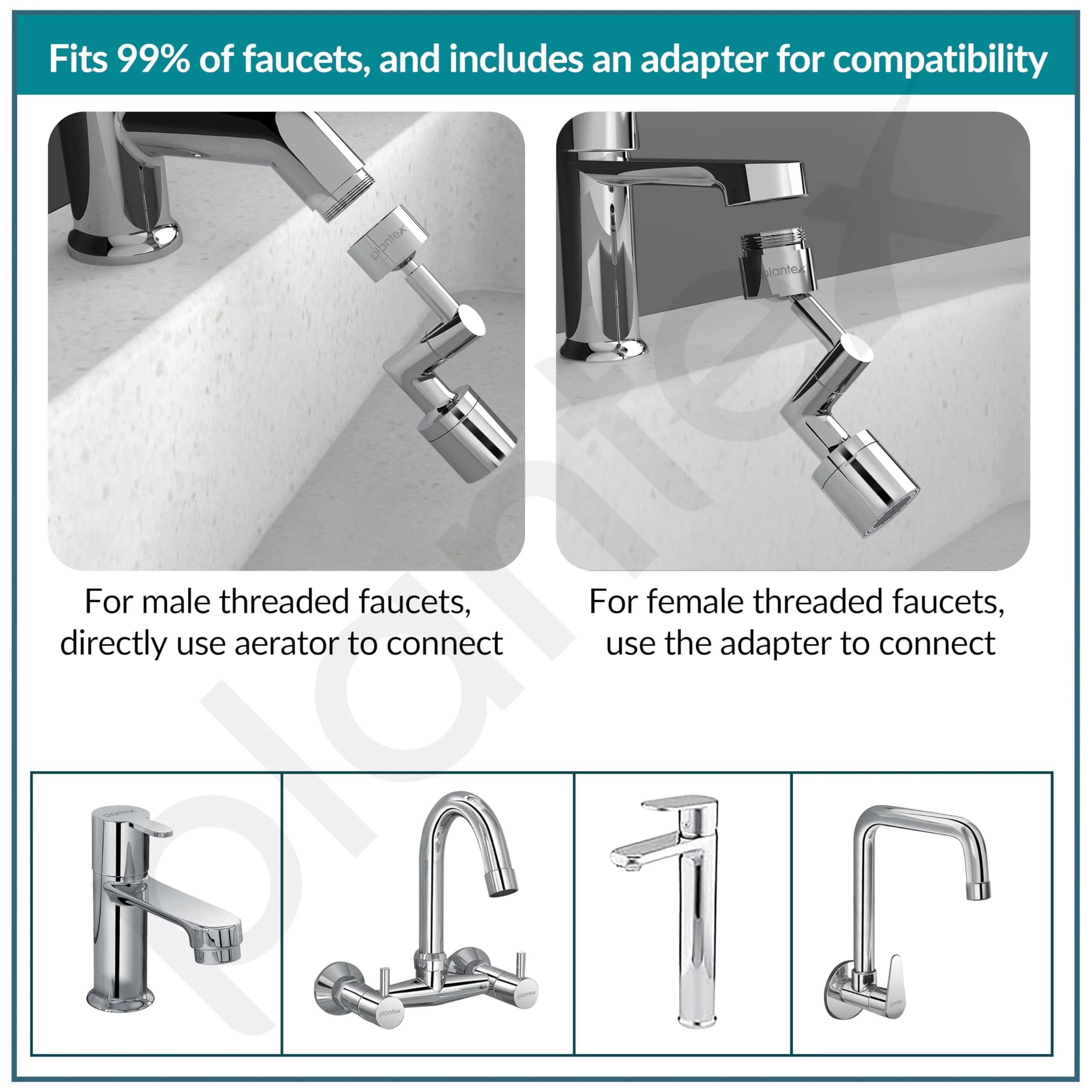 Plantex Tap Aerator for Kitchen/Tap Extender for Kitchen Sink/Tap Extension for Kitchen/Water Saving Movable Sink Faucet/Fits F22 and M24 mm tap (XL-2042/Chrome) - Image 6