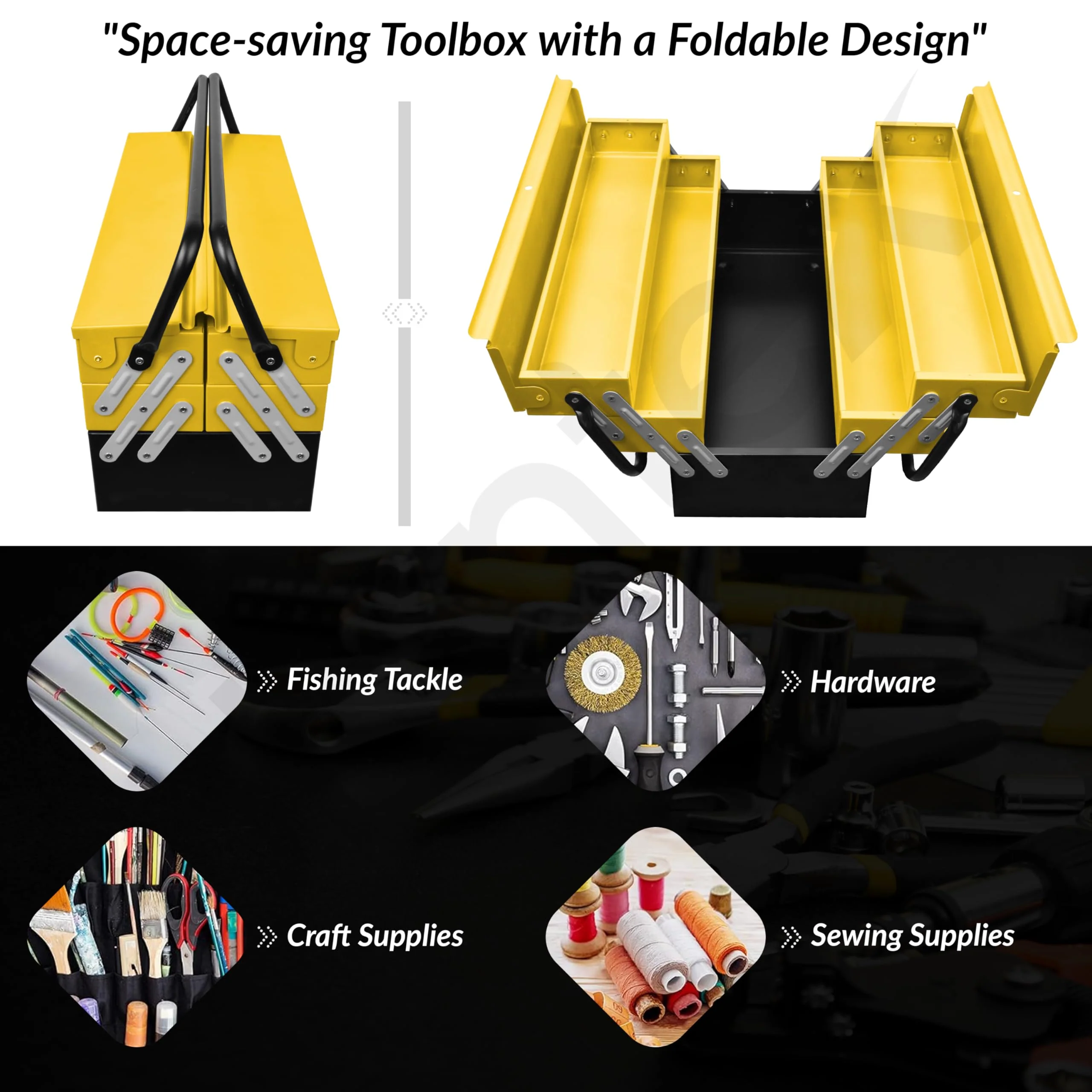Plantex Tool Box Empty/18" Metal Tool Organizer 5- Compartments Metal Tool Boxs/Empty Tool Boxs/Tools Organizer Box - (Yellow & Black) - Image 6