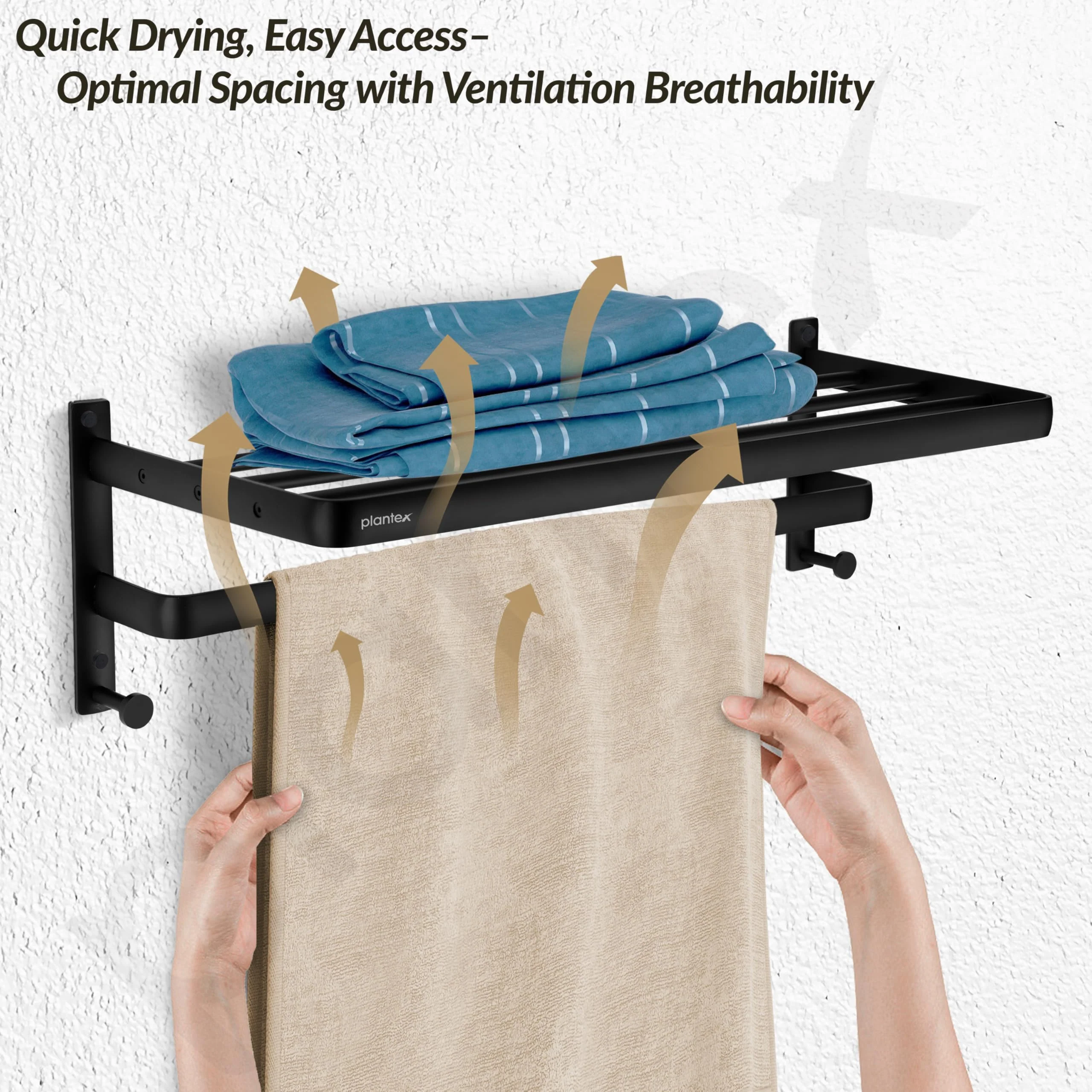 Plantex Towel Hanger for Bathroom/24 Inch Towel Rack/Bathroom Hanger for Clothes/Towel Holder/Bathroom Accessories -Pack of 1 (1509, Black) - Image 5