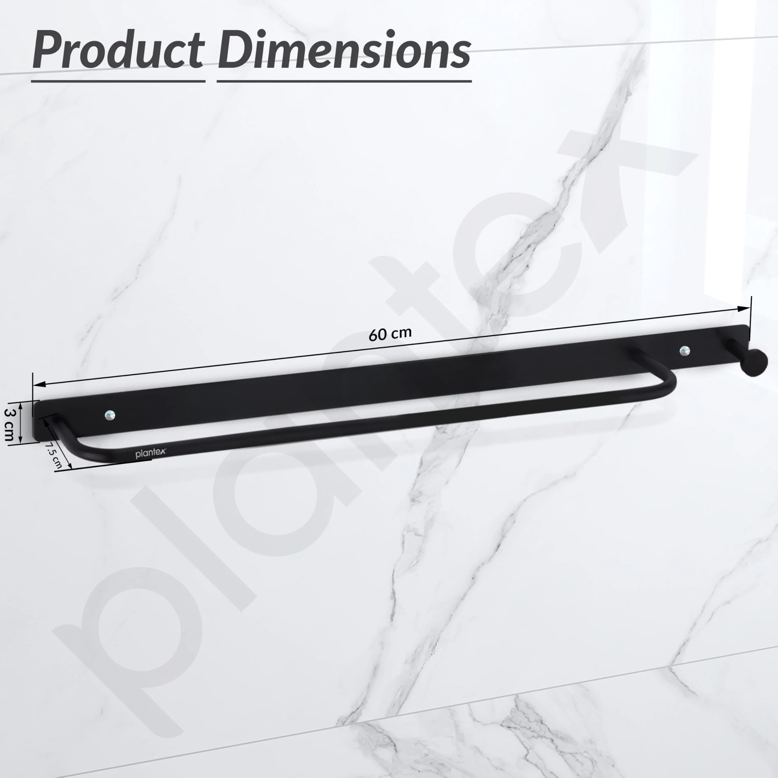 Plantex Towel Holder for Bathroom/Stainless Steel 24 inch Towel Rod/Towel Bar/Towel Hanger/Bathroom Accessories -Pack of 1 (Black) - Image 3