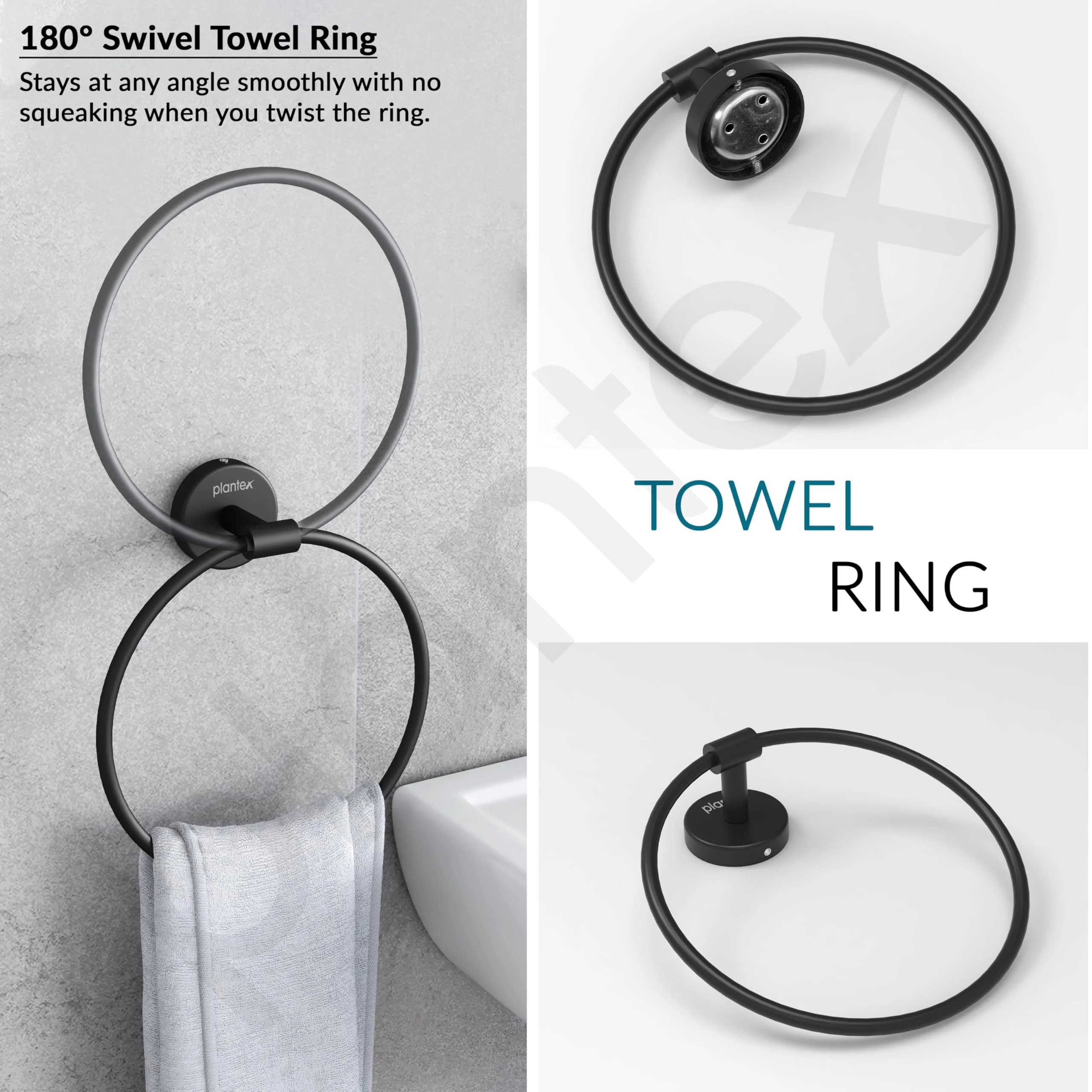Plantex Towel Ring for Bathroom/Stainless Steel Towel Holder/Round Napkin Ring/Towel Stand for Bathroom/Bathroom Accessories - Pack of 1 (Black) - Image 4