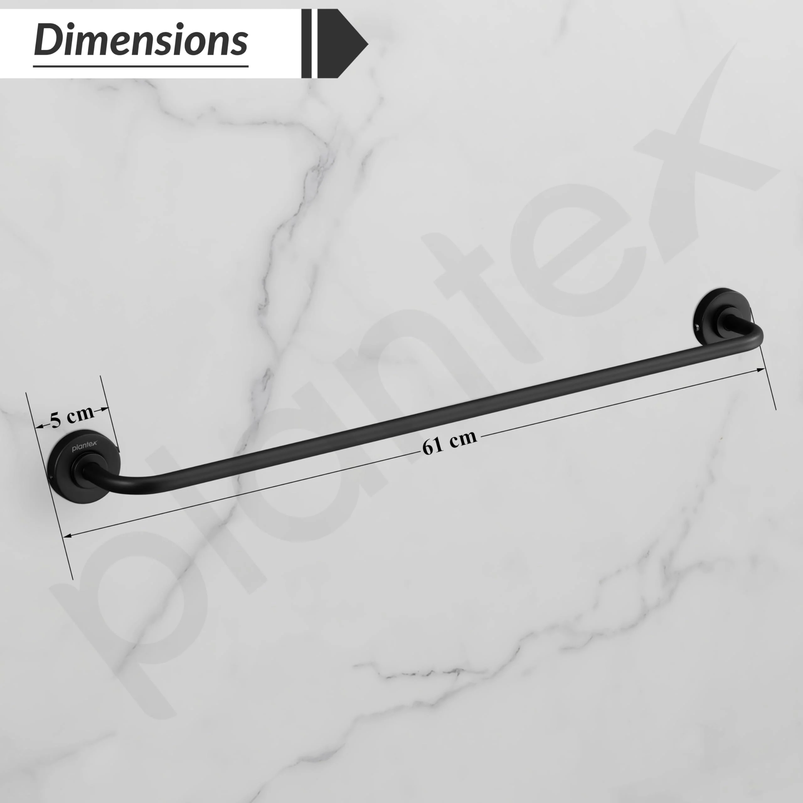 Plantex Towel Rod for Bathroom/304 Grade Stainless Steel Towel Hanger/24 Inch Towel Bar for Bathroom/Single Towel Rod/Bathroom Accessories - (Daizy - Black) - Image 2