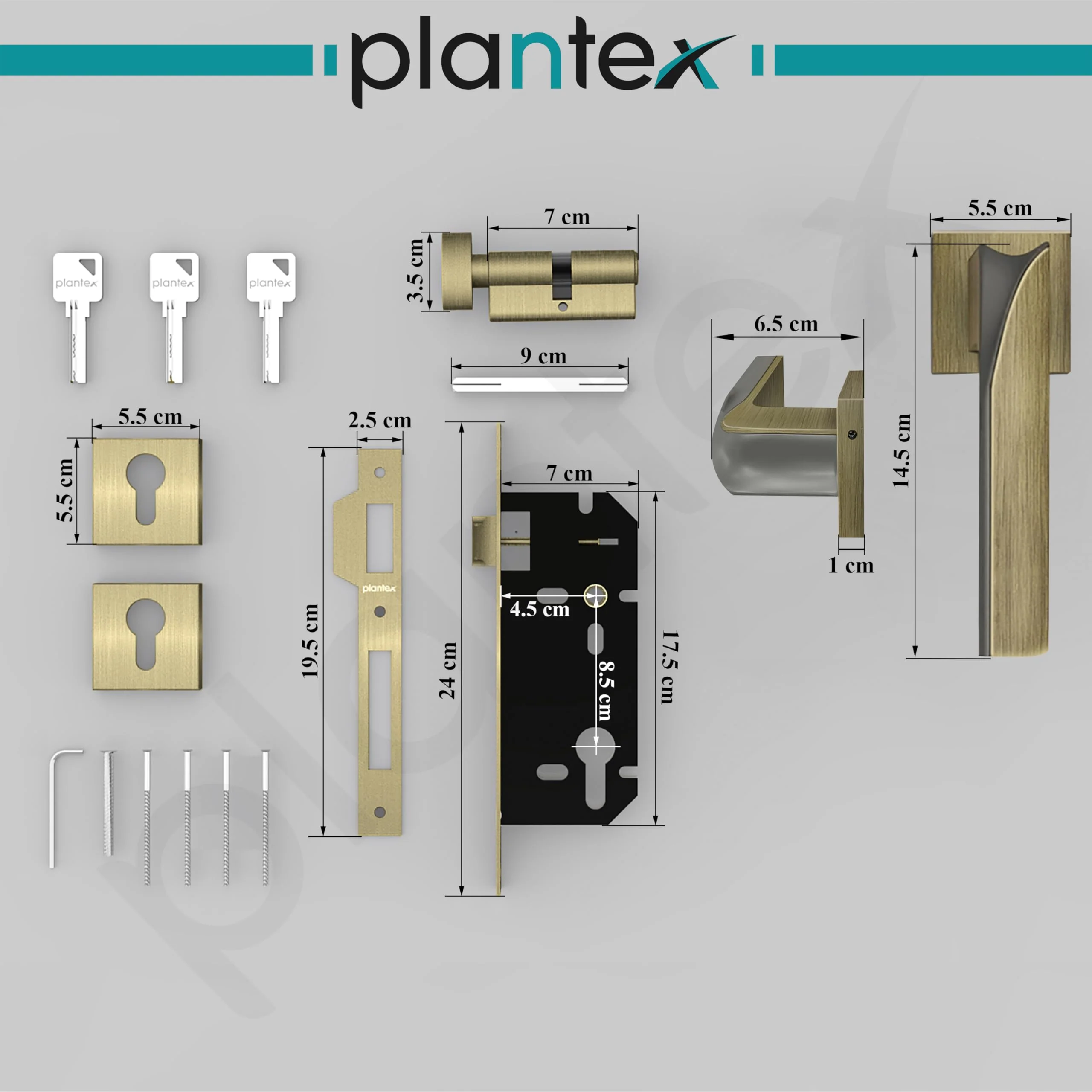 Plantex Triple Security Door Lock for Home/Main Door Lock Set with 3 Years of Warranty/Mortise Lock for Door with Brass Lock Body & Cylinder(7086 - Brass Antique & Satin Black Matt) - Image 3