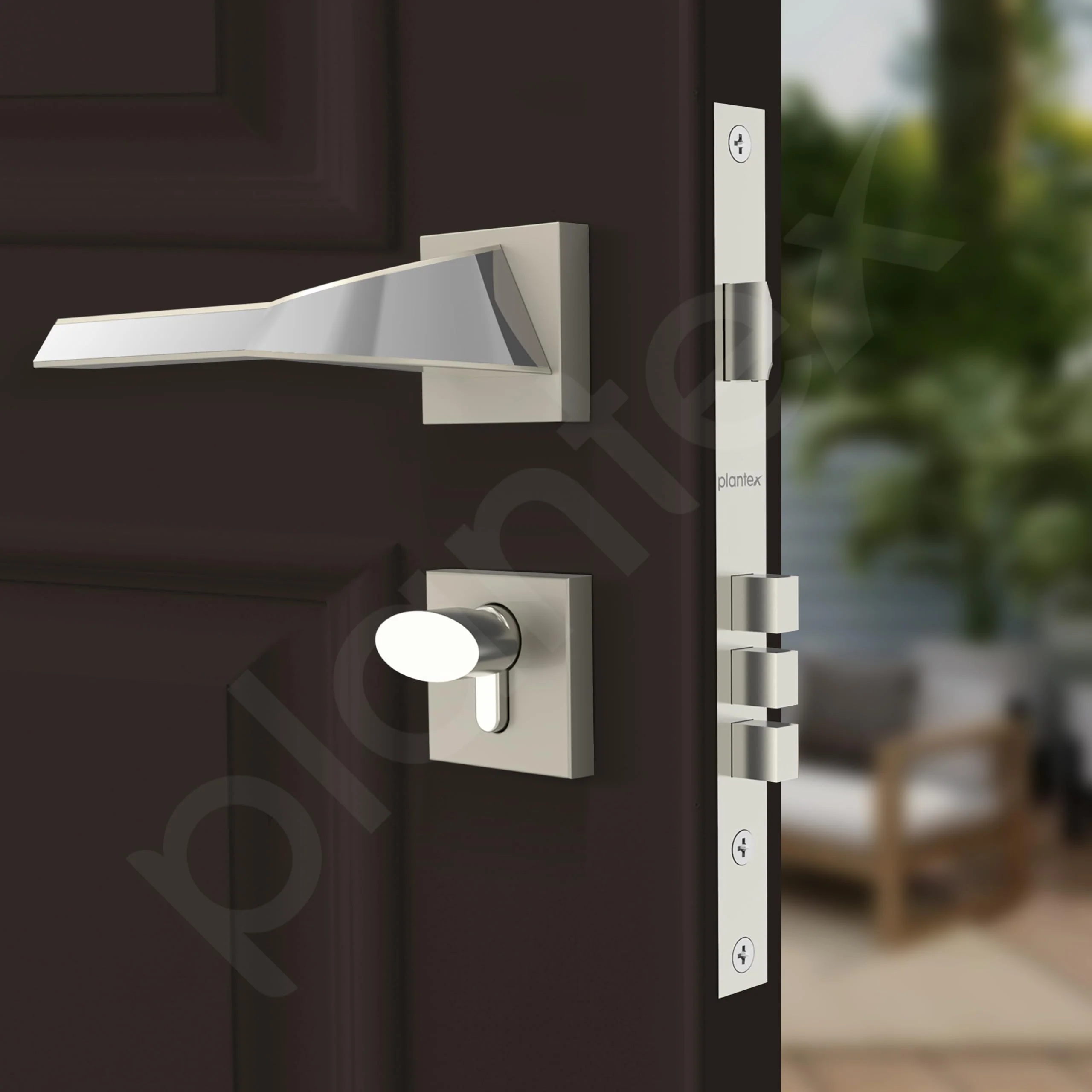 Plantex Triple Security Door Lock for Home/Main Door Lock Set with 3 Years of Warranty/Mortise Lock for Door with Brass Lock Body & Cylinder(7090 - Satin White & Chrome Finish) - Image 6