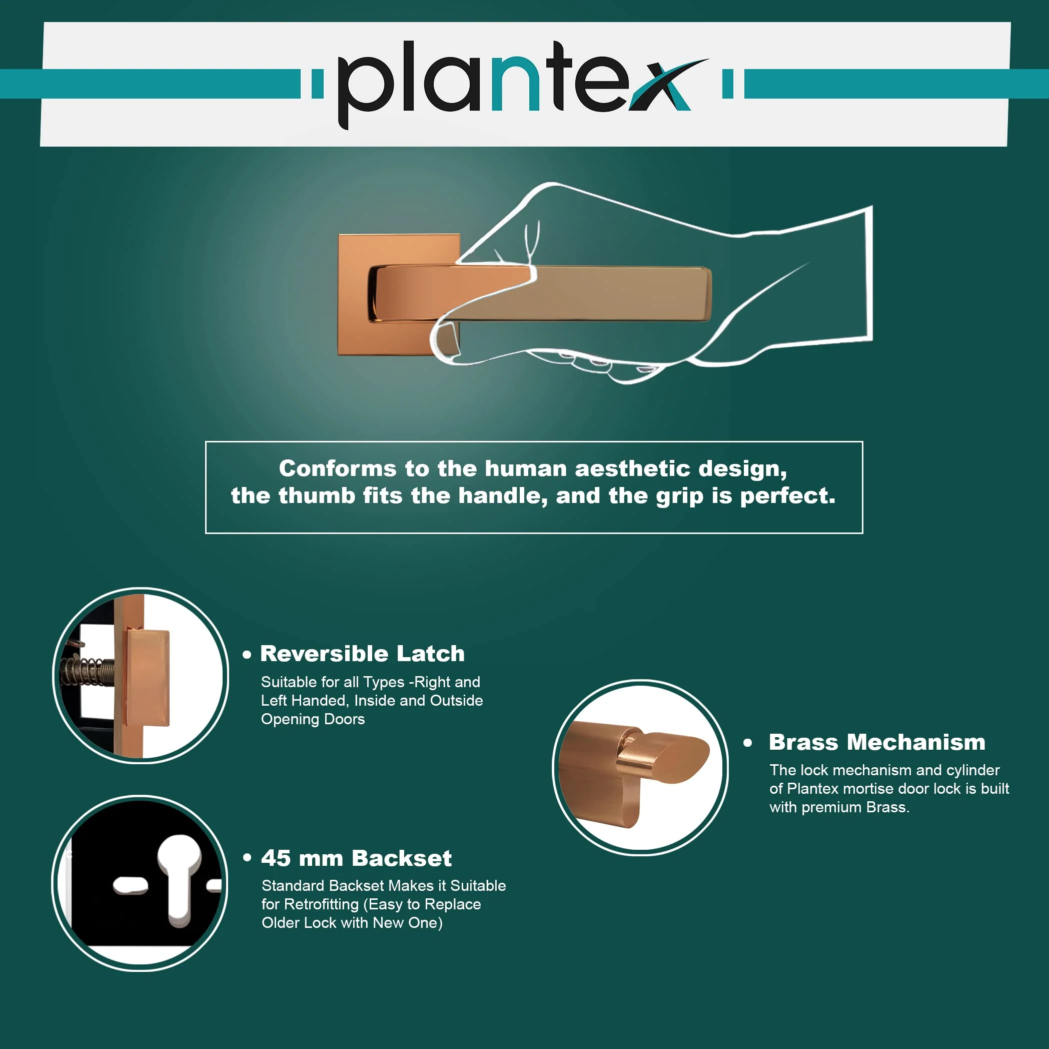 Plantex Triple Security Door Lock for Home/Main Door Lock Set with 3 Years of Warranty/Mortise Lock for Door with Brass Lock Body & Cylinder(7107 - PVD Choco) - Image 4