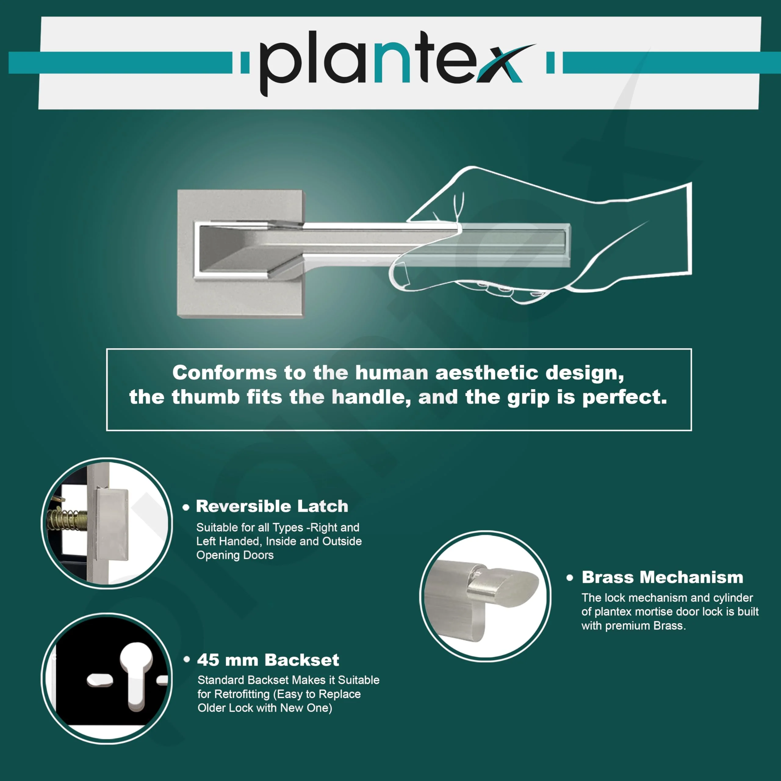 Plantex Triple Security Door Lock for Home/Main Door Lock Set with 3 Years of Warranty/Mortise Lock for Door with Brass Lock Body & Cylinder(Satin White & Chrome Finish) - Image 4