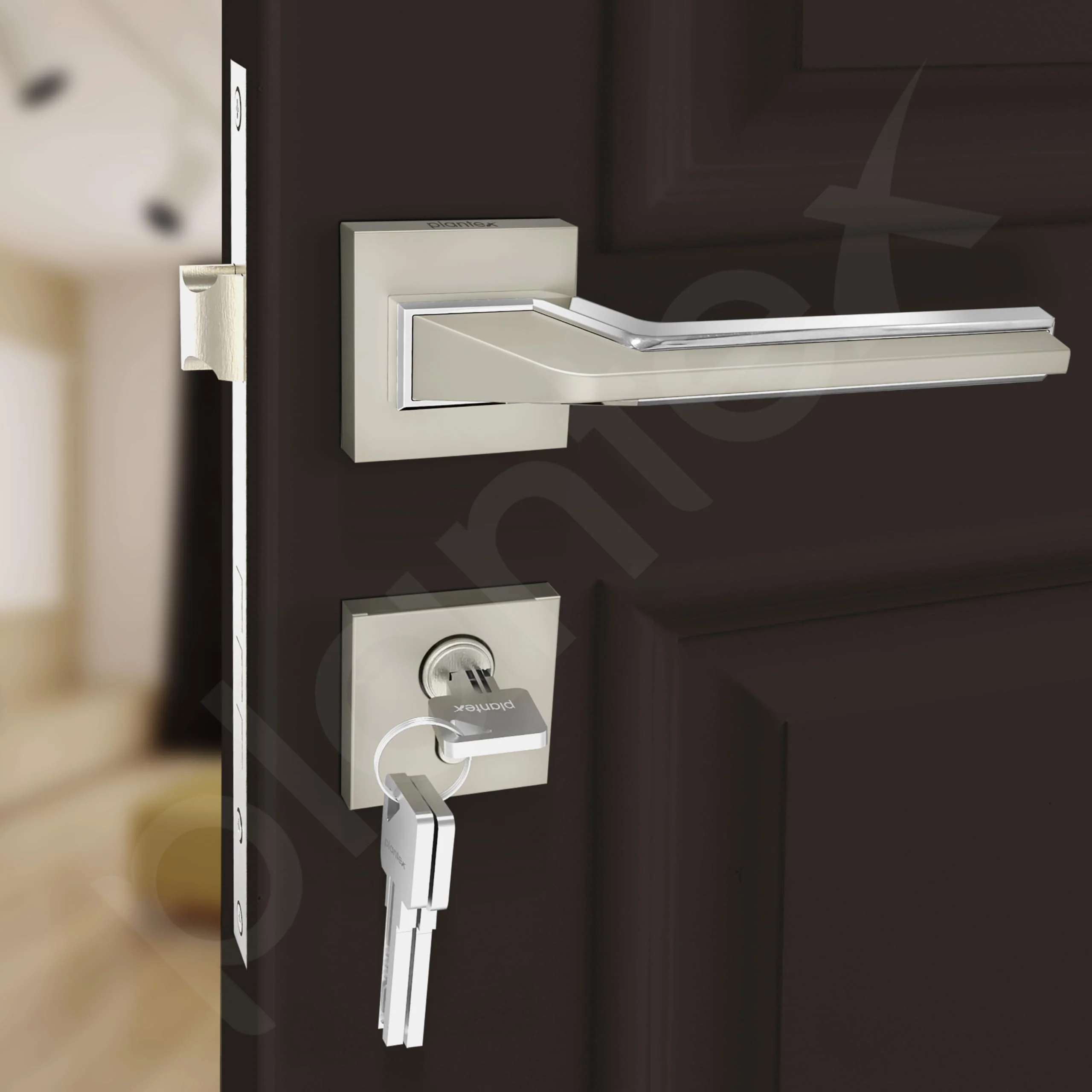 Plantex Triple Security Door Lock for Home/Main Door Lock Set with 3 Years of Warranty/Mortise Lock for Door with Brass Lock Body & Cylinder(Satin White & Chrome Finish) - Image 7