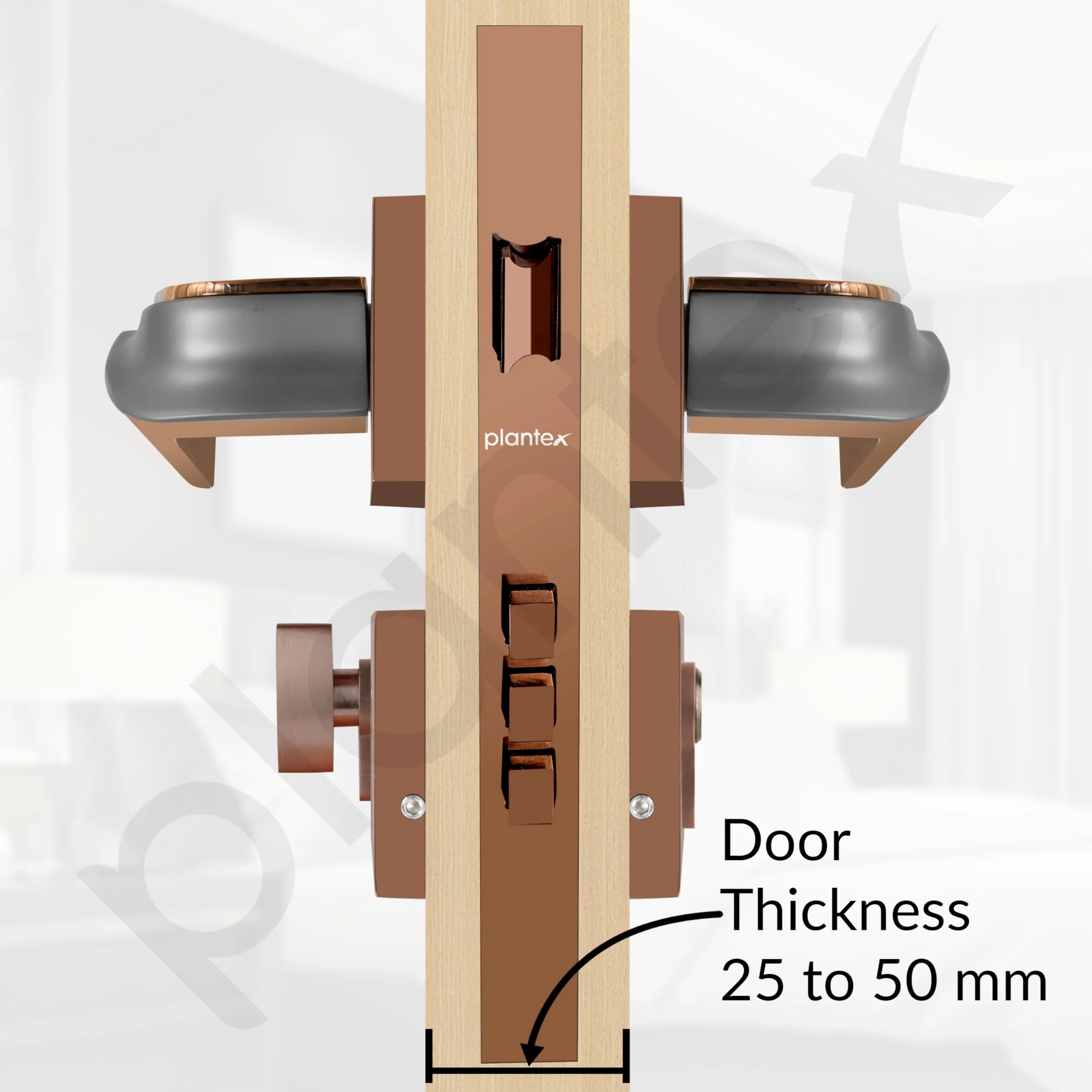 Plantex Triple Security Door Lock for Home/Main Door Lockset with 3 Years of Warranty/Mortise Locks for Door with Brass Lock Body & Cylinder(7086 - PVD Choco & Satin Black Matt) - Image 5