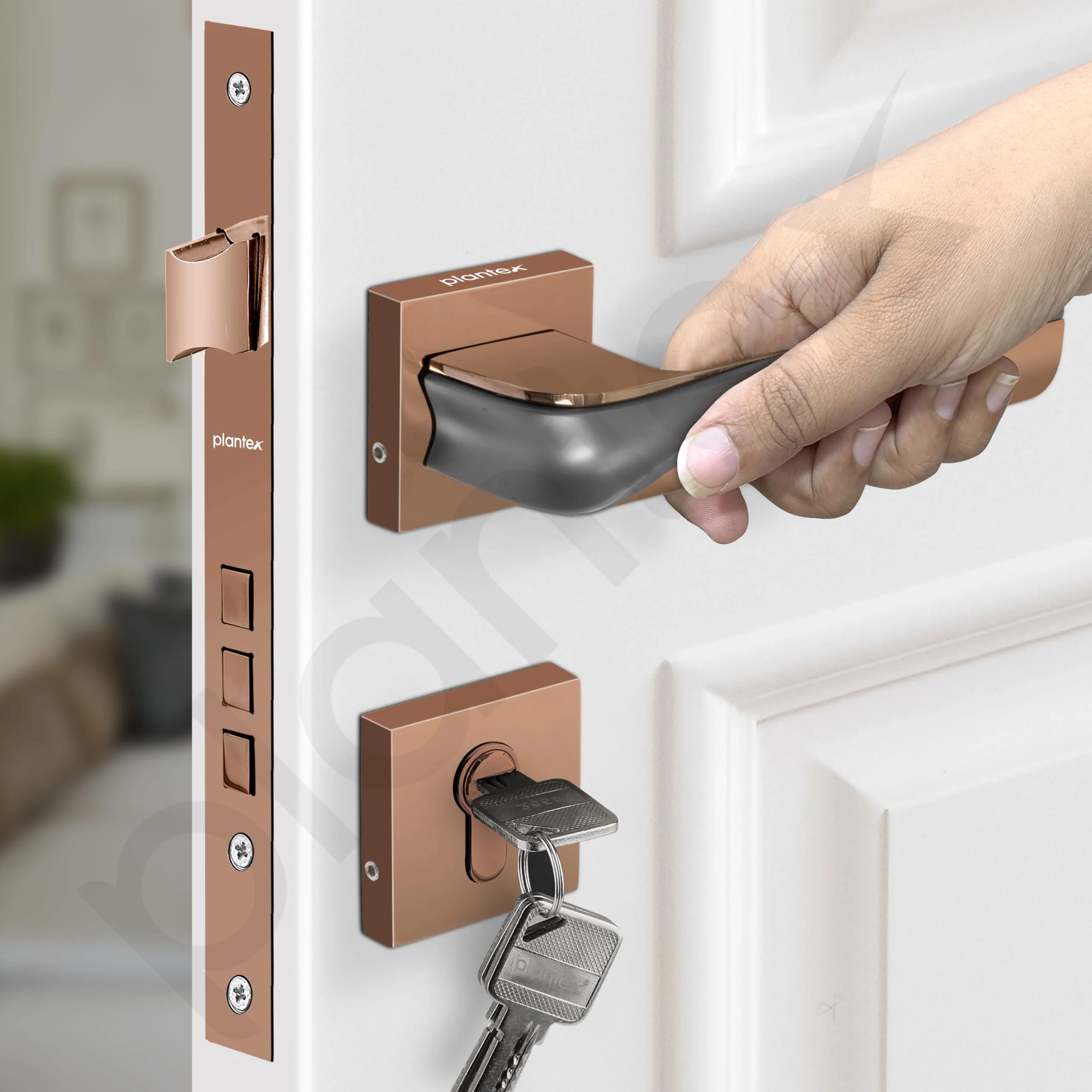Plantex Triple Security Door Lock for Home/Main Door Lockset with 3 Years of Warranty/Mortise Locks for Door with Brass Lock Body & Cylinder(7086 - PVD Choco & Satin Black Matt) - Image 7