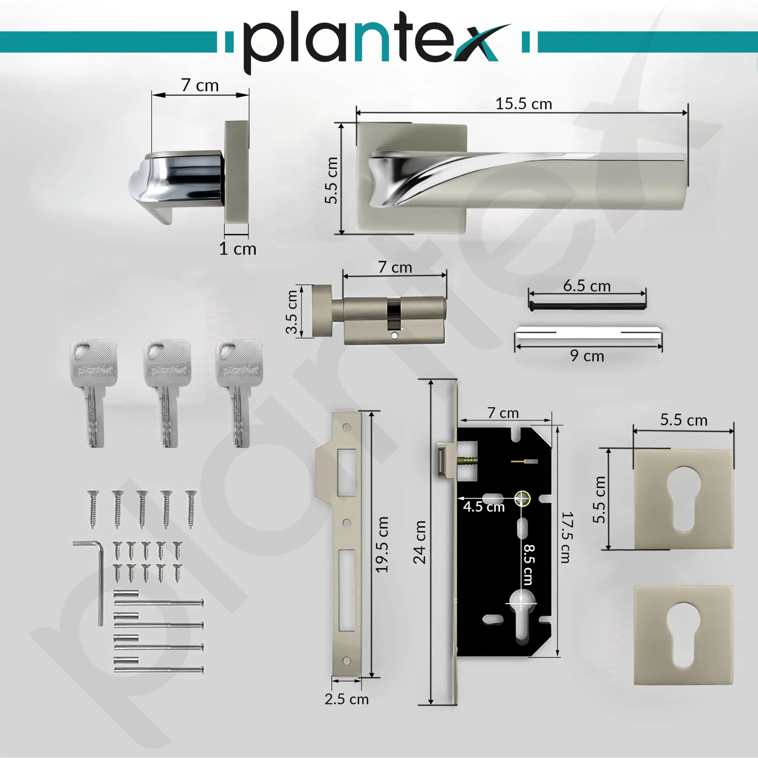 Plantex Triple Security Door Lock for Home/Main Doorlock Set with 3 Years of Warranty/Mortise Locks for Door with Brass Lock Body & Cylinder(7086 - Satin White & Chrome) - Image 3