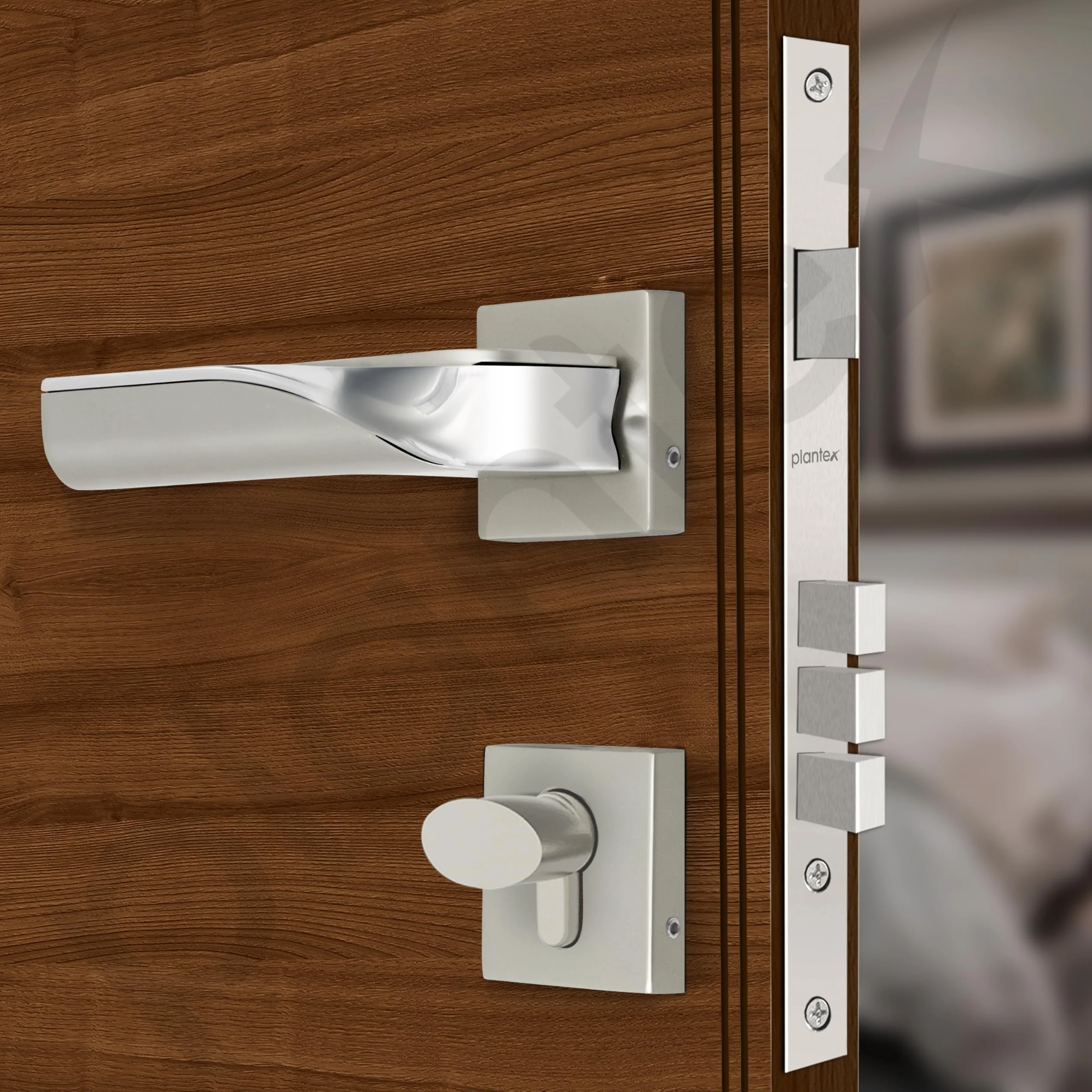Plantex Triple Security Door Lock for Home/Main Doorlock Set with 3 Years of Warranty/Mortise Locks for Door with Brass Lock Body & Cylinder(7086 - Satin White & Chrome) - Image 4