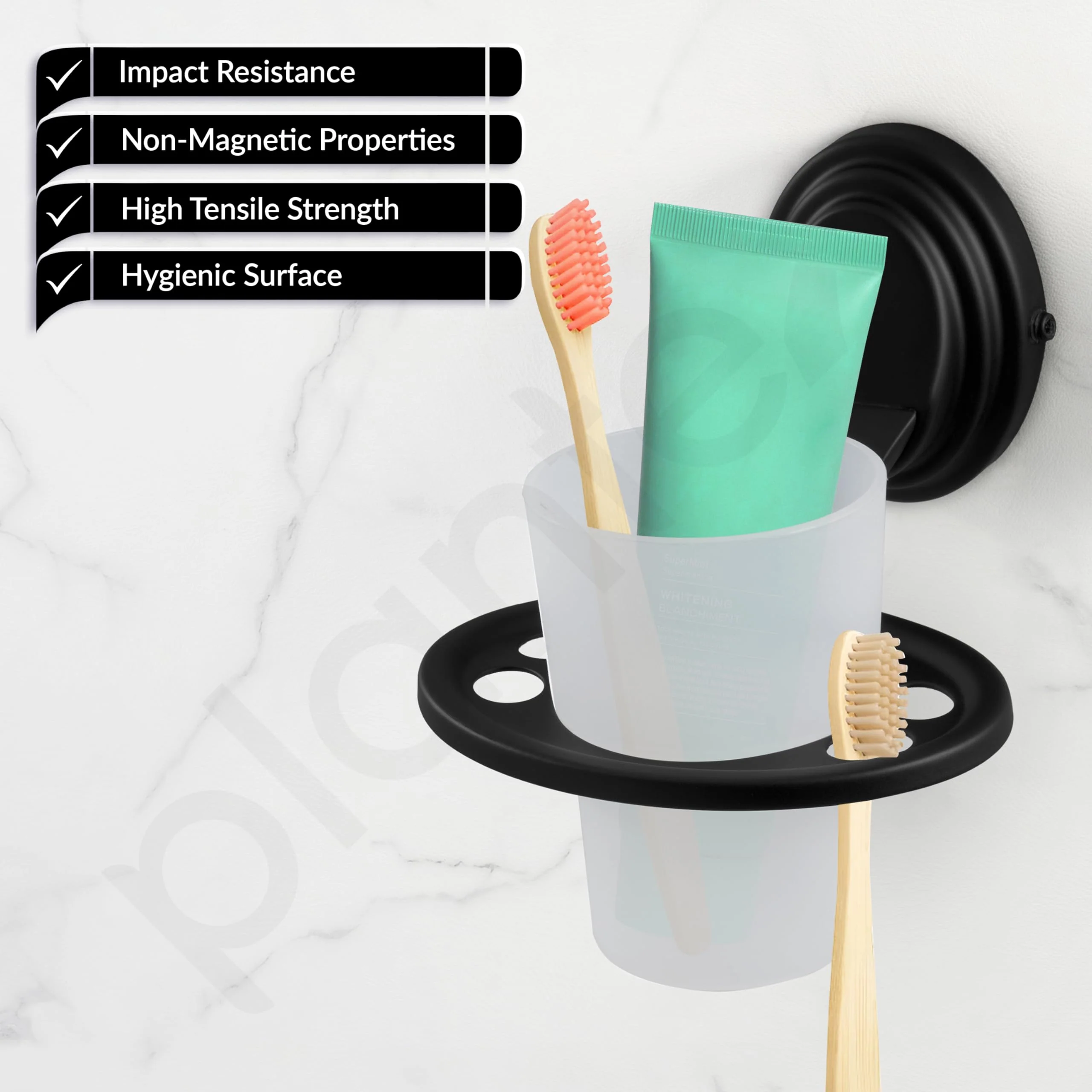 Plantex Tumbler Holder for Bathroom/304 Grade Stainless Steel Toothbrush Holder with Stand/Bathroom Accessories - Cubic (Black) - Image 3