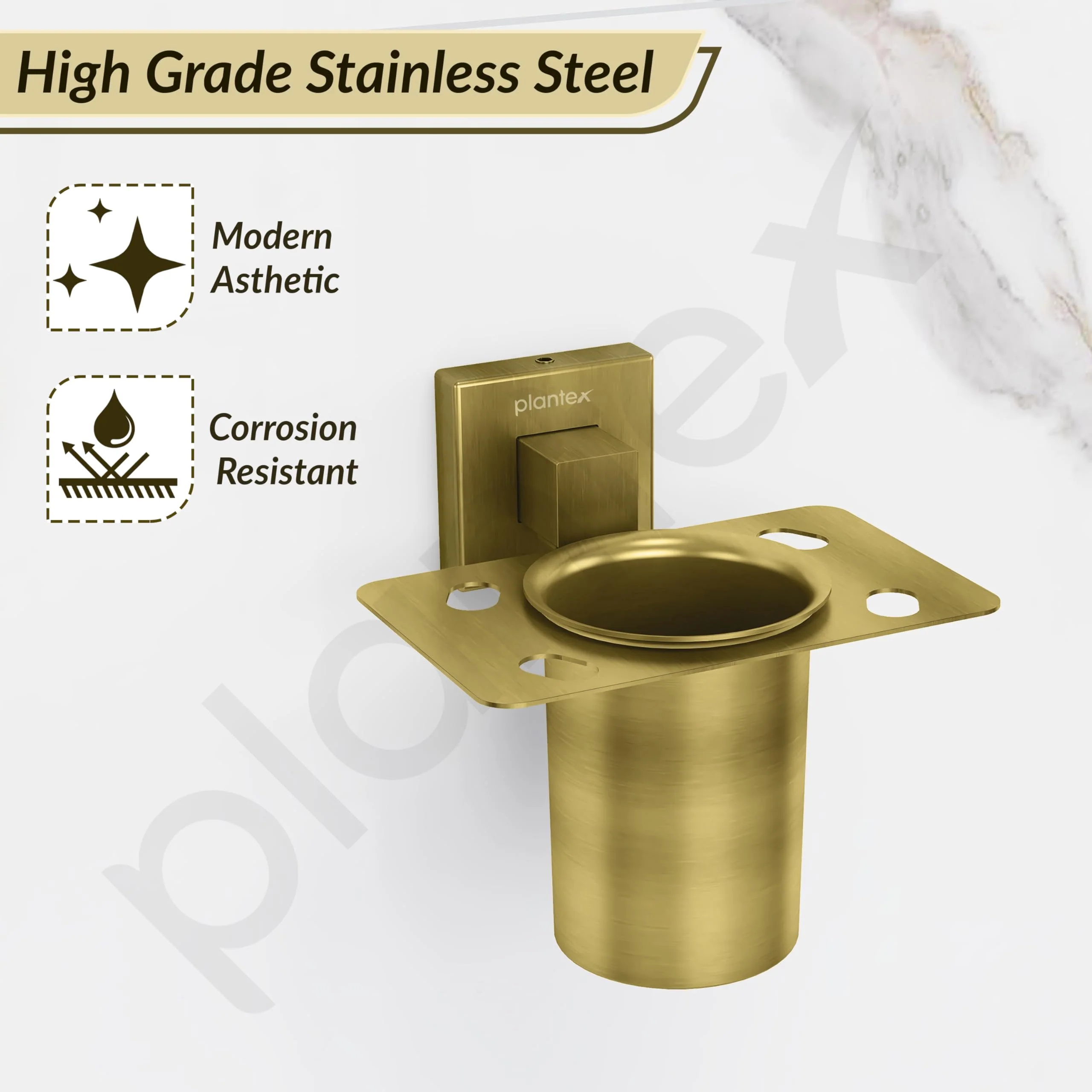 Plantex Tumbler Holder for Bathroom/Stainless Steel Toothbrush Holder/Toothpaste Holder/Bathroom Accessories – Pack of 1, Aqua (Brass Antique) - Image 3