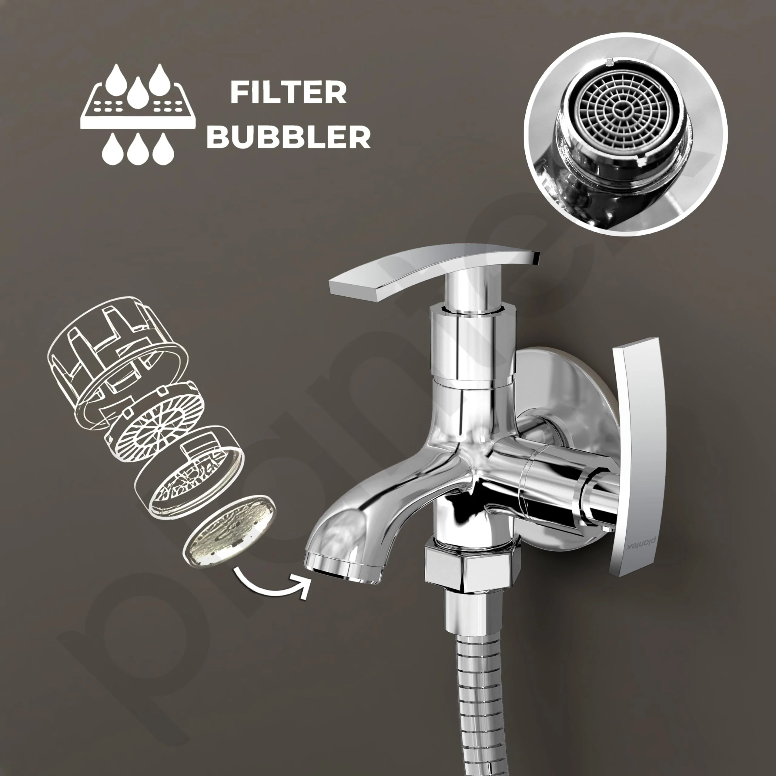 Plantex Two Way Tap for Washing Machine with Water Saving Aerator/2 in 1 Bibcock Water Tap for Bathroom with Brass Spindle and Wall Flange/Bathroom Tap-(SMR-1265-Chrome) - Image 4