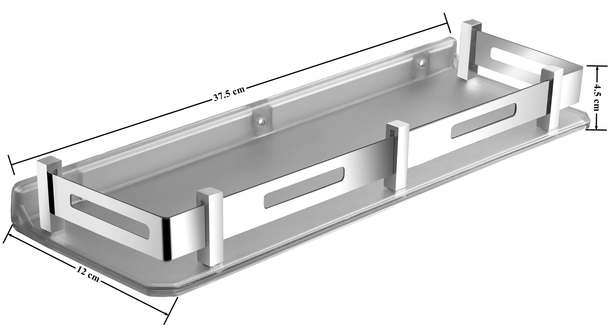 Plantex Unbreakable Plastic Bathroom Shelf for Wall/Kitchen Wall Shelf with Stainless Steel Railing/Living Room Multipurpose Wall Mounted Shelf (Transparent) - Image 2