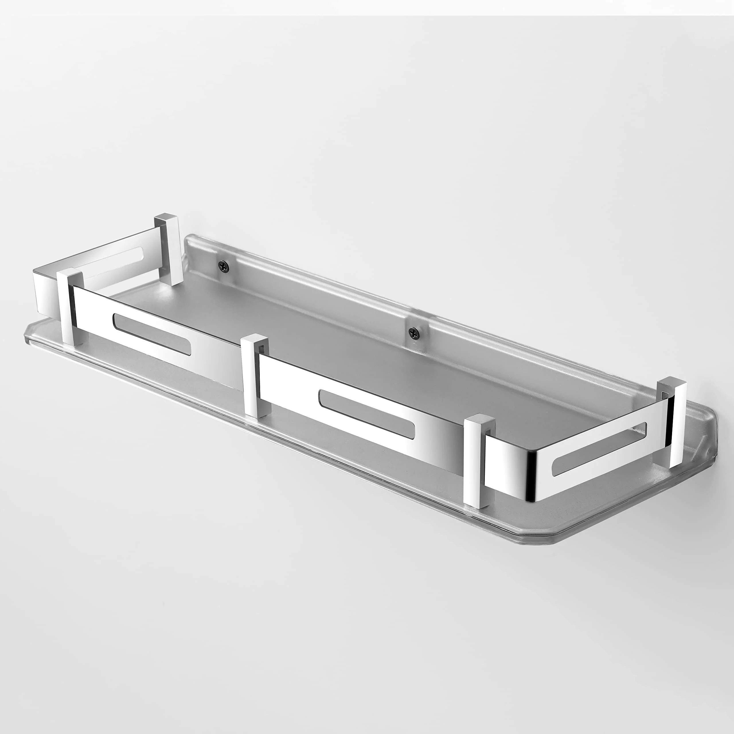 Plantex Unbreakable Plastic Bathroom Shelf for Wall/Kitchen Wall Shelf with Stainless Steel Railing/Living Room Multipurpose Wall Mounted Shelf (Transparent) - Image 4