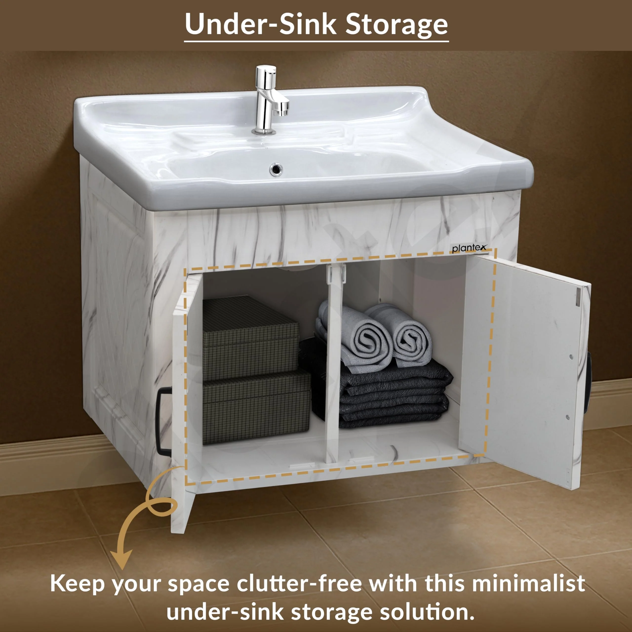 Plantex Unbrekable Bathroom Vanity Cabinet & Washbasin Set/Basin Cabinet for Bathroom with Mirror (White) - Image 4