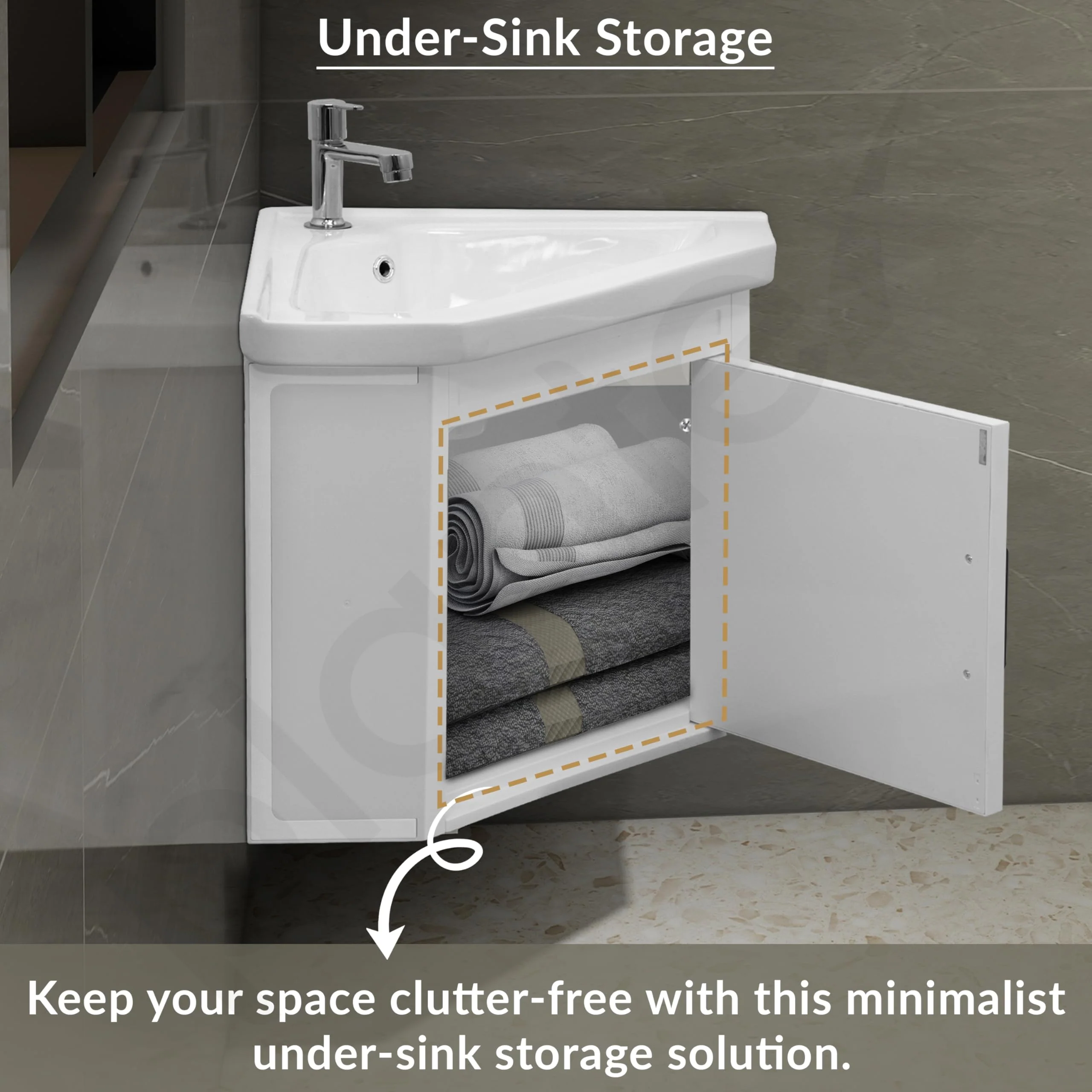 Plantex Unbrekable Wall Mount Vanity Cabinet with Washbasin and Mirror/Corner Basin with Cabinet for Bathroom - (406, White) - Image 3