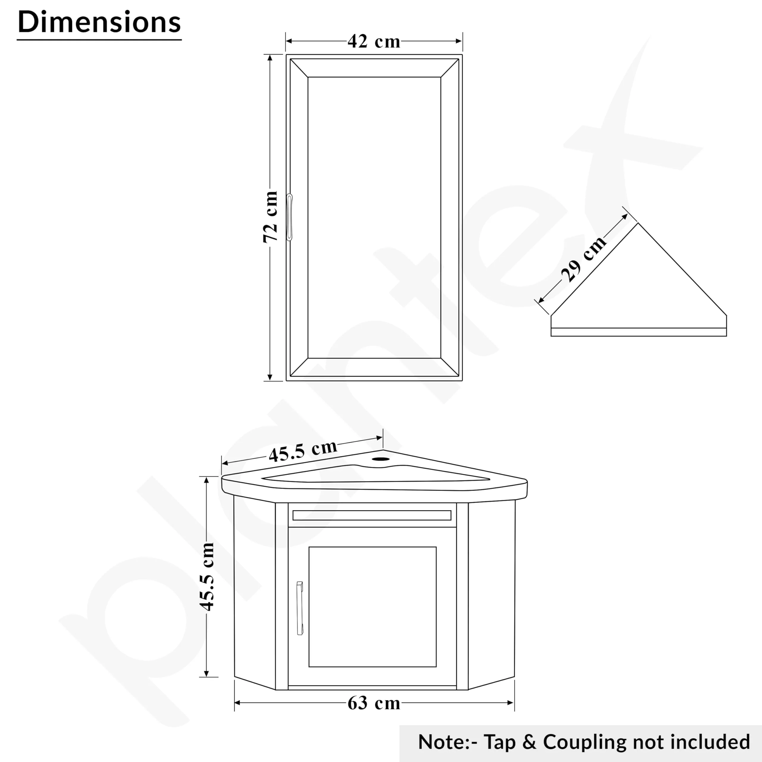 Plantex Unbrekable Wall Mount Vanity Cabinet with Washbasin and Mirror/Corner Basin with Cabinet for Bathroom - (406, White) - Image 5