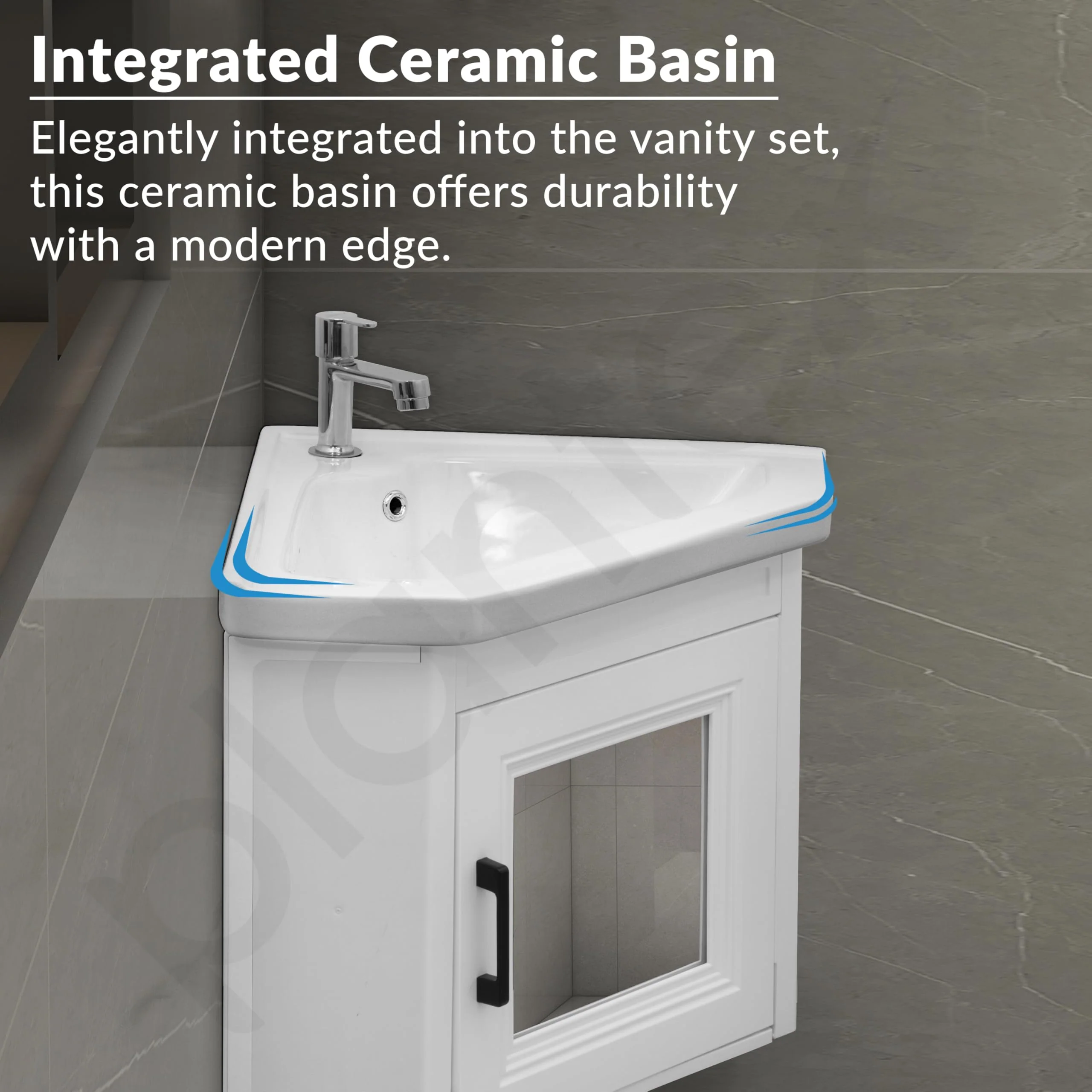 Plantex Unbrekable Wall Mount Vanity Cabinet with Washbasin and Mirror/Corner Basin with Cabinet for Bathroom - (406, White) - Image 7