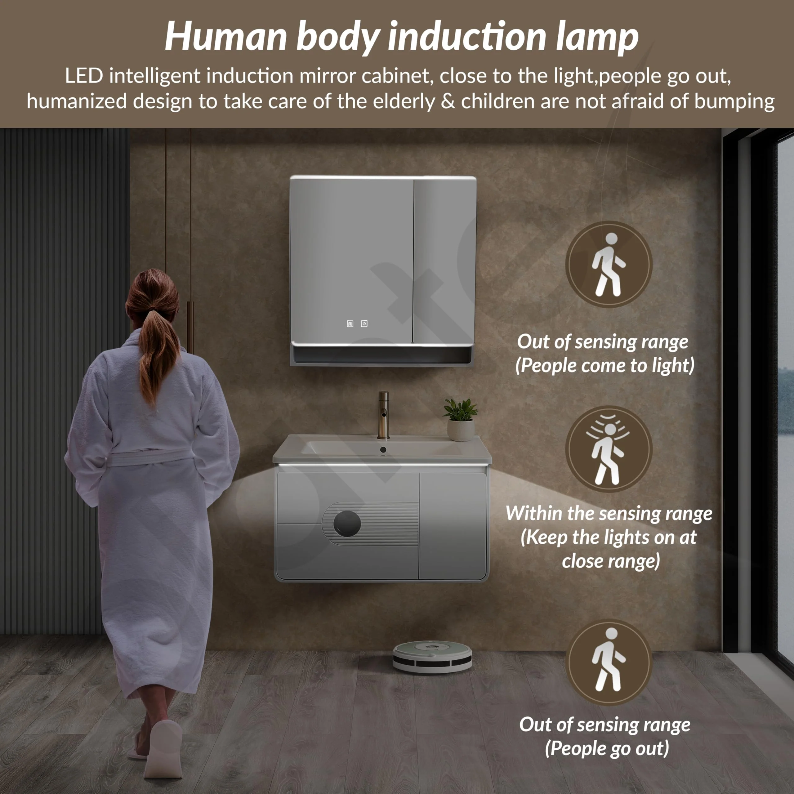 Plantex Unbrekable Wash Basin with Cabinet/Plywood Rectangle Vanity with Basin/Bathroom Organizer for Home with Coupling, Mirror and Cabinet Motion Sensor Light (NZBC-45) - Image 3
