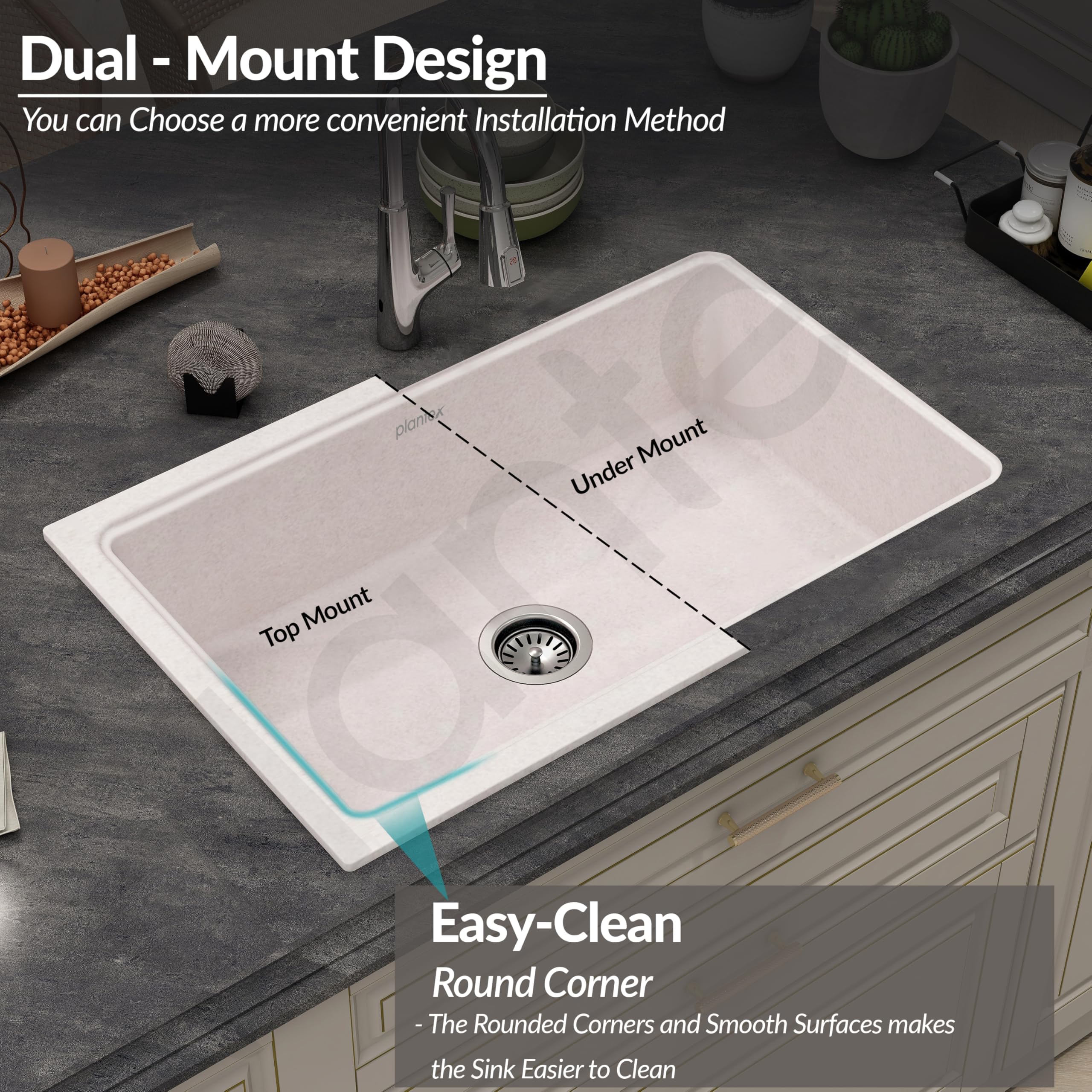 Plantex Undermount Sink for Kitchen/Quartz Acrylic Kitchen Sink with 10 Years Warranty by Plantex/Granite Single Bowl Sinks with Coupling (Rayon 32x20 Inches) - Image 6